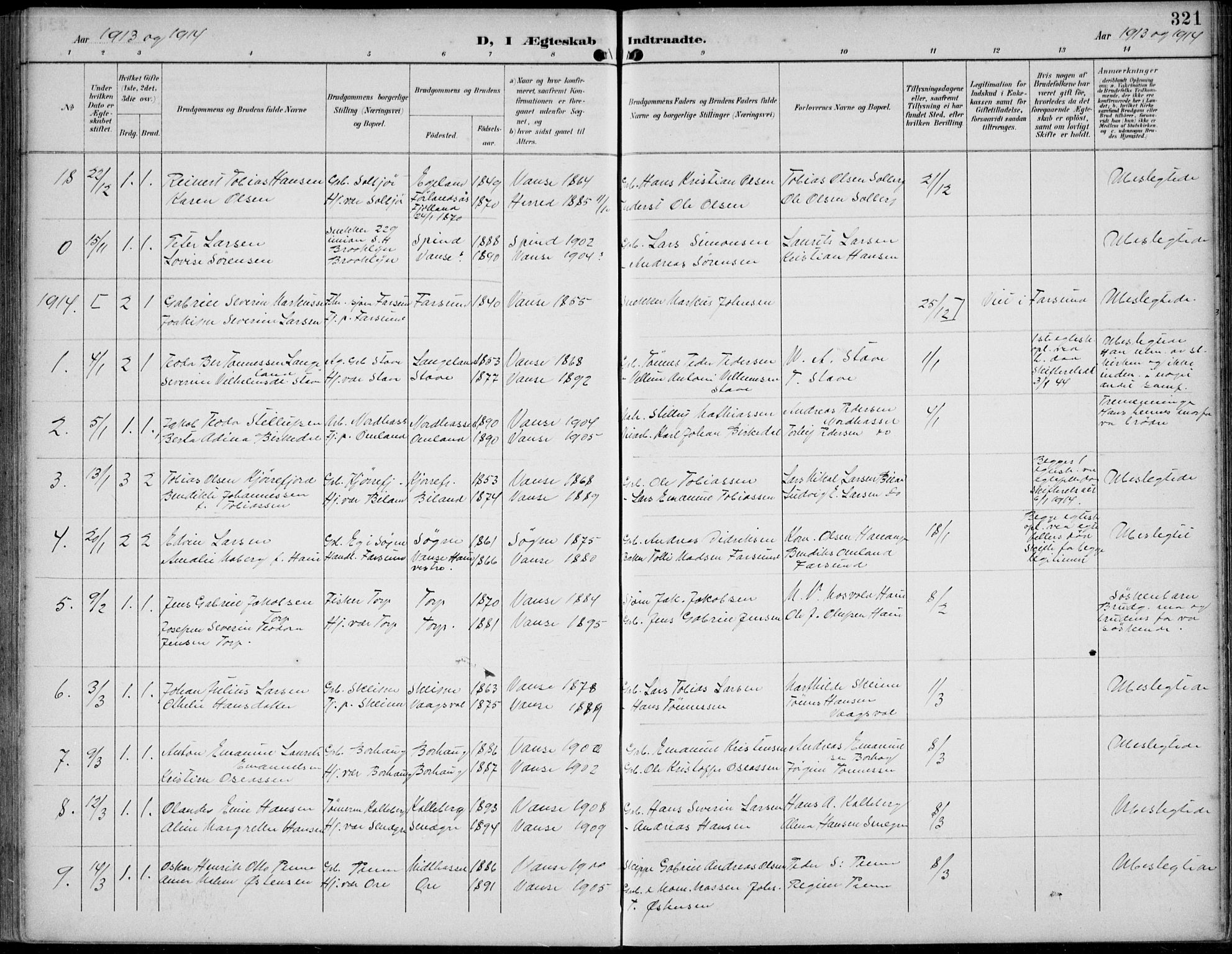 Lista sokneprestkontor, SAK/1111-0027/F/Fb/L0005: Parish register (copy) no. B 5, 1892-1923, p. 321