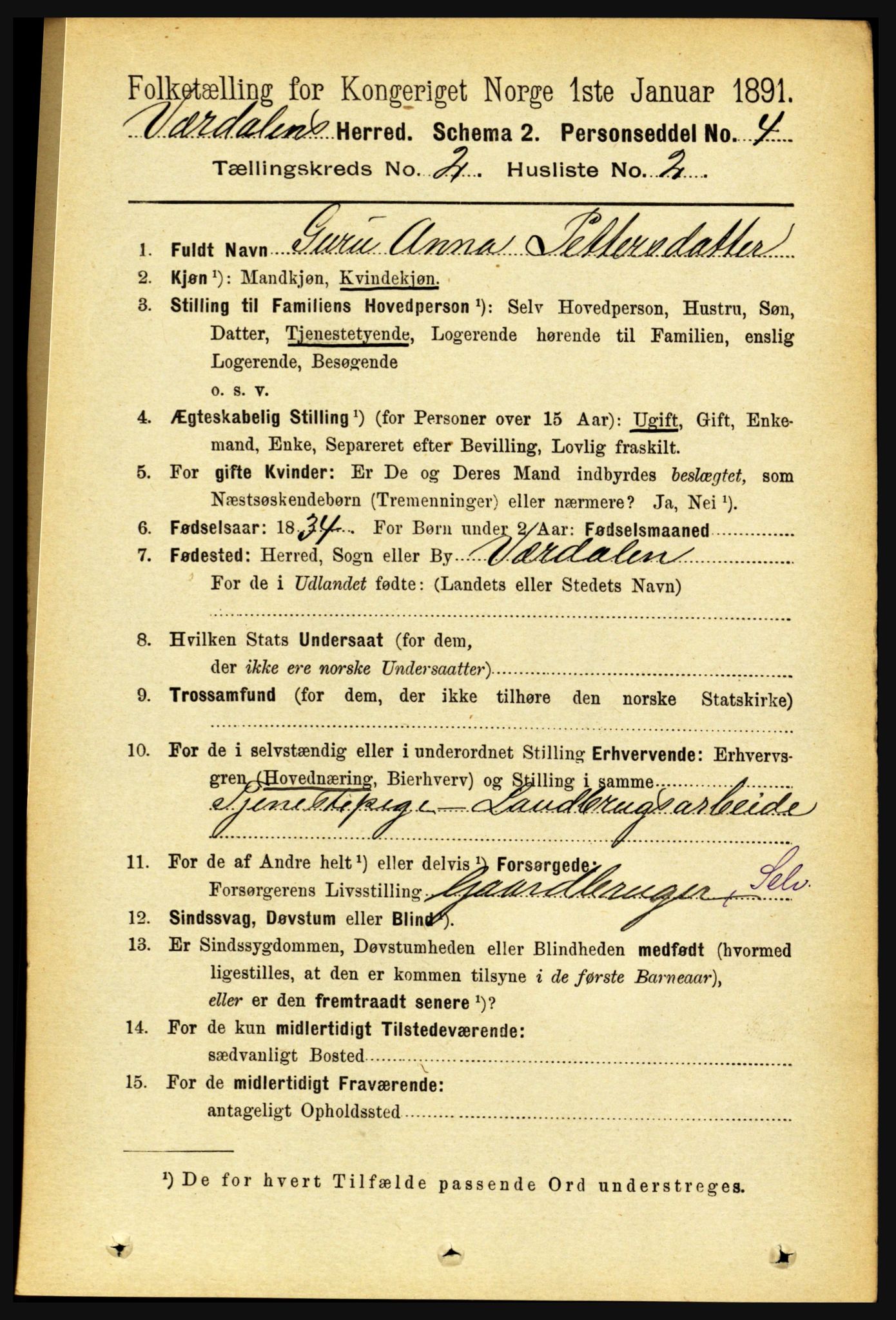 RA, 1891 census for 1721 Verdal, 1891, p. 795