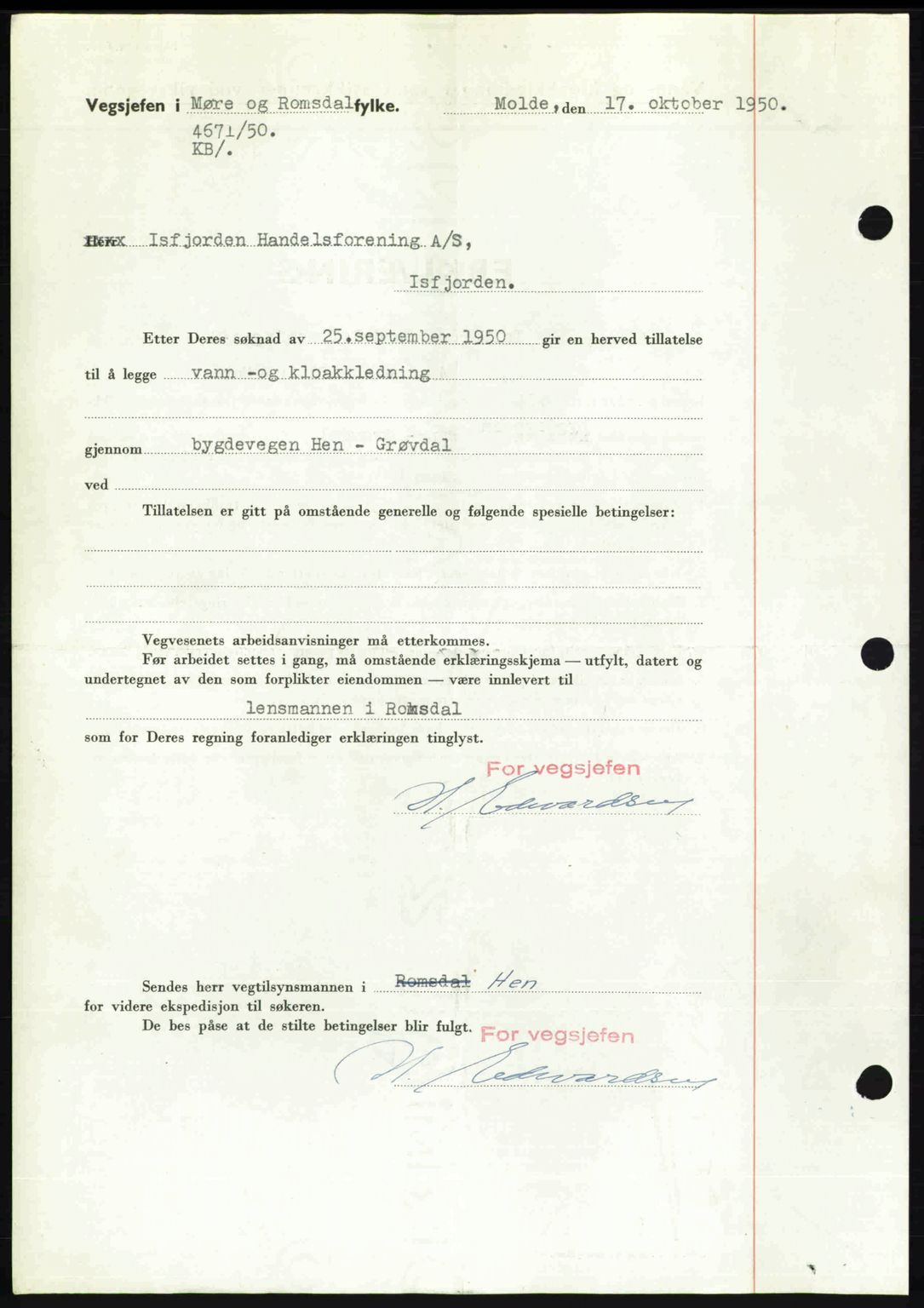 Romsdal sorenskriveri, AV/SAT-A-4149/1/2/2C: Mortgage book no. A34, 1950-1950, Diary no: : 3672/1950