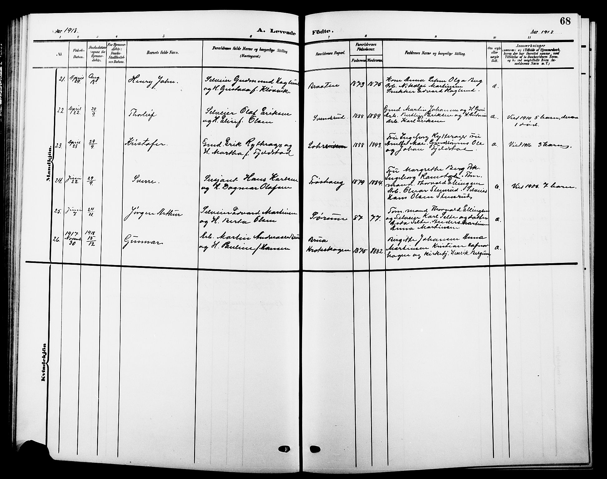 Hole kirkebøker, AV/SAKO-A-228/G/Ga/L0004: Parish register (copy) no. I 4, 1905-1924, p. 68