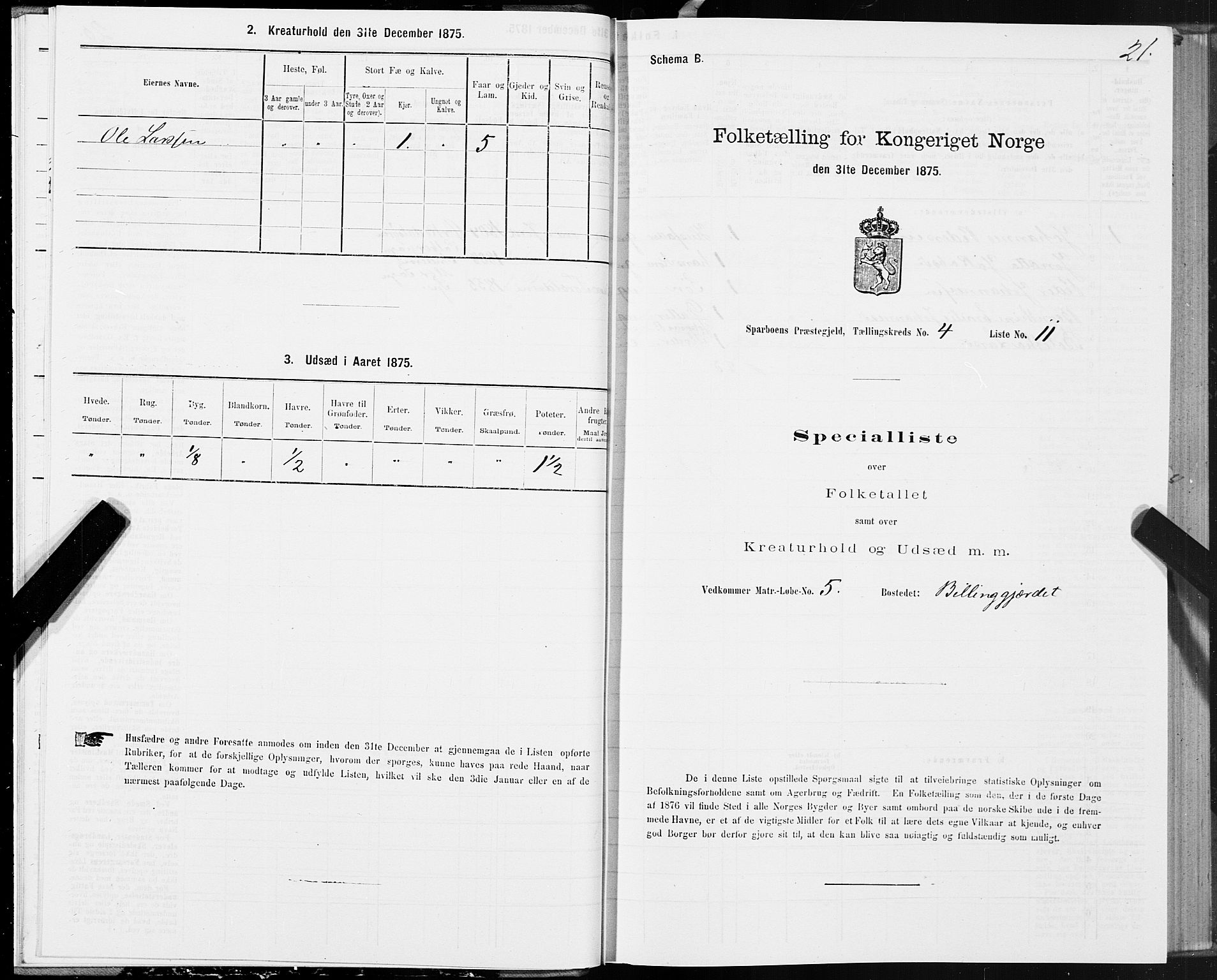 SAT, 1875 census for 1731P Sparbu, 1875, p. 2021