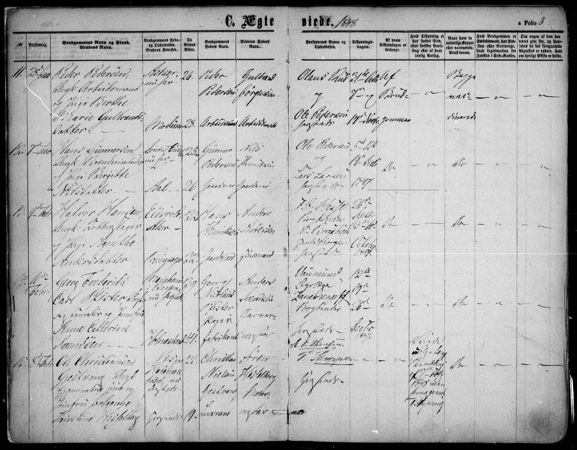 Oslo domkirke Kirkebøker, SAO/A-10752/F/Fa/L0020: Parish register (official) no. 20, 1848-1865, p. 3