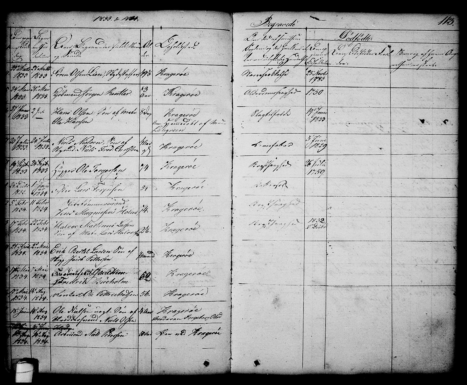 Kragerø kirkebøker, AV/SAKO-A-278/G/Ga/L0003: Parish register (copy) no. 3, 1832-1852, p. 113