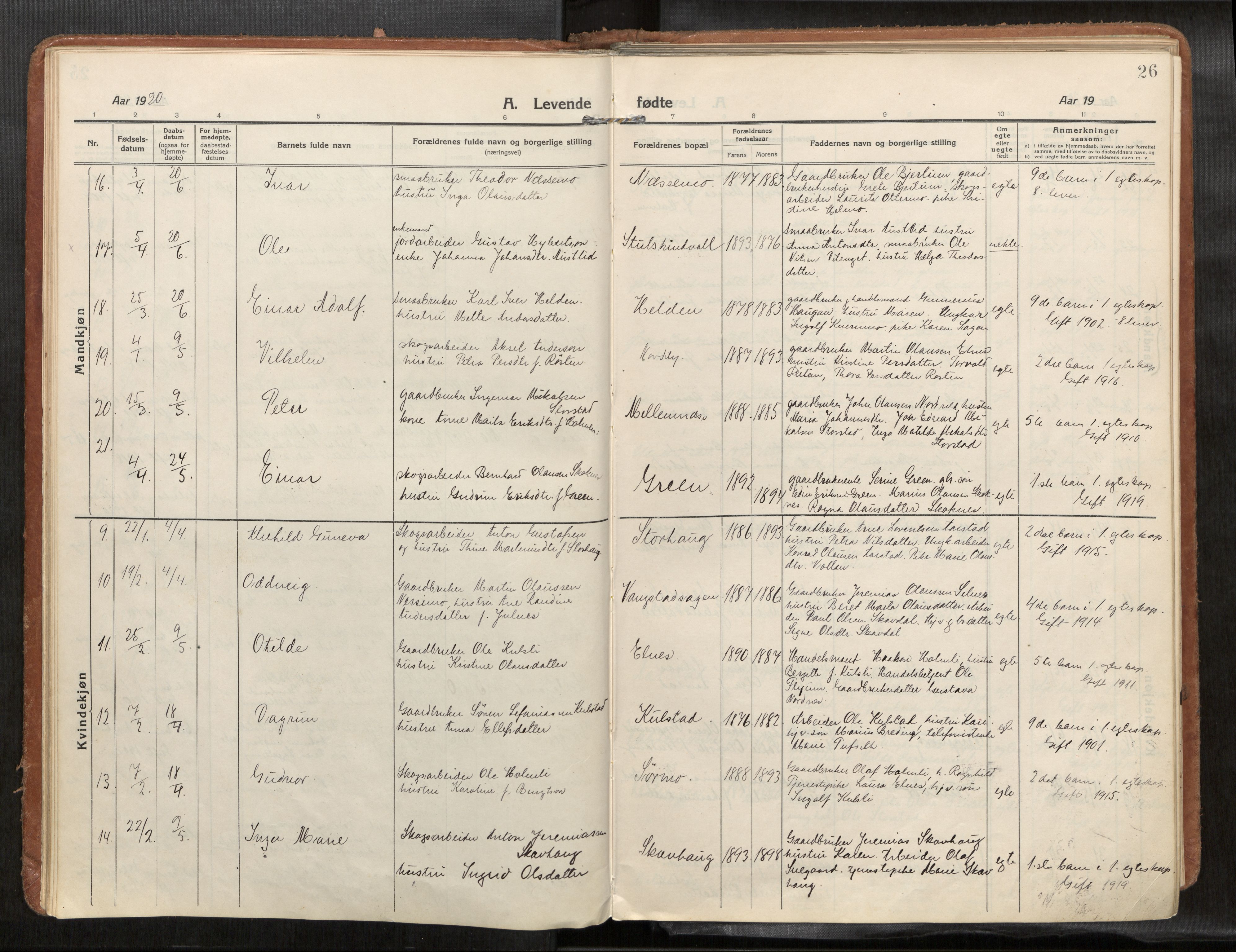 Verdal sokneprestkontor, AV/SAT-A-1156/2/H/Haa/L0004: Parish register (official) no. 4, 1916-1928, p. 26