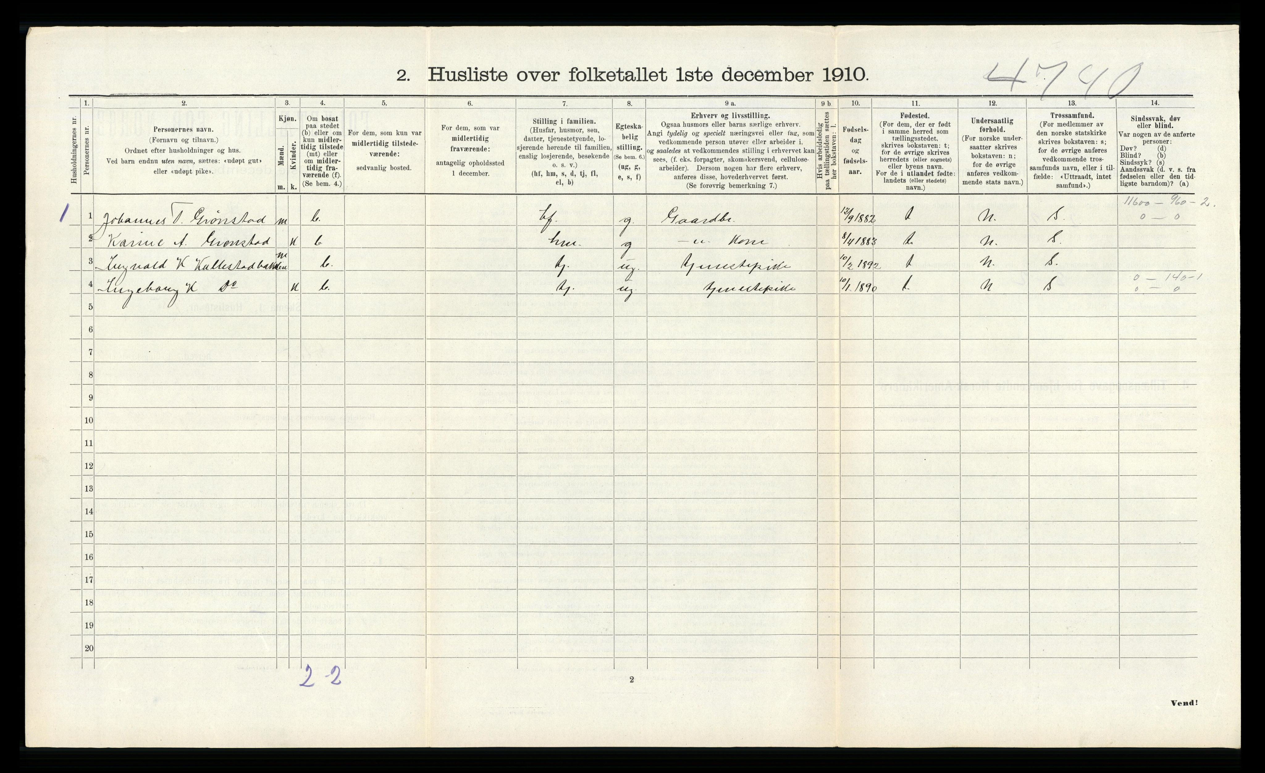 RA, 1910 census for Etne, 1910, p. 263