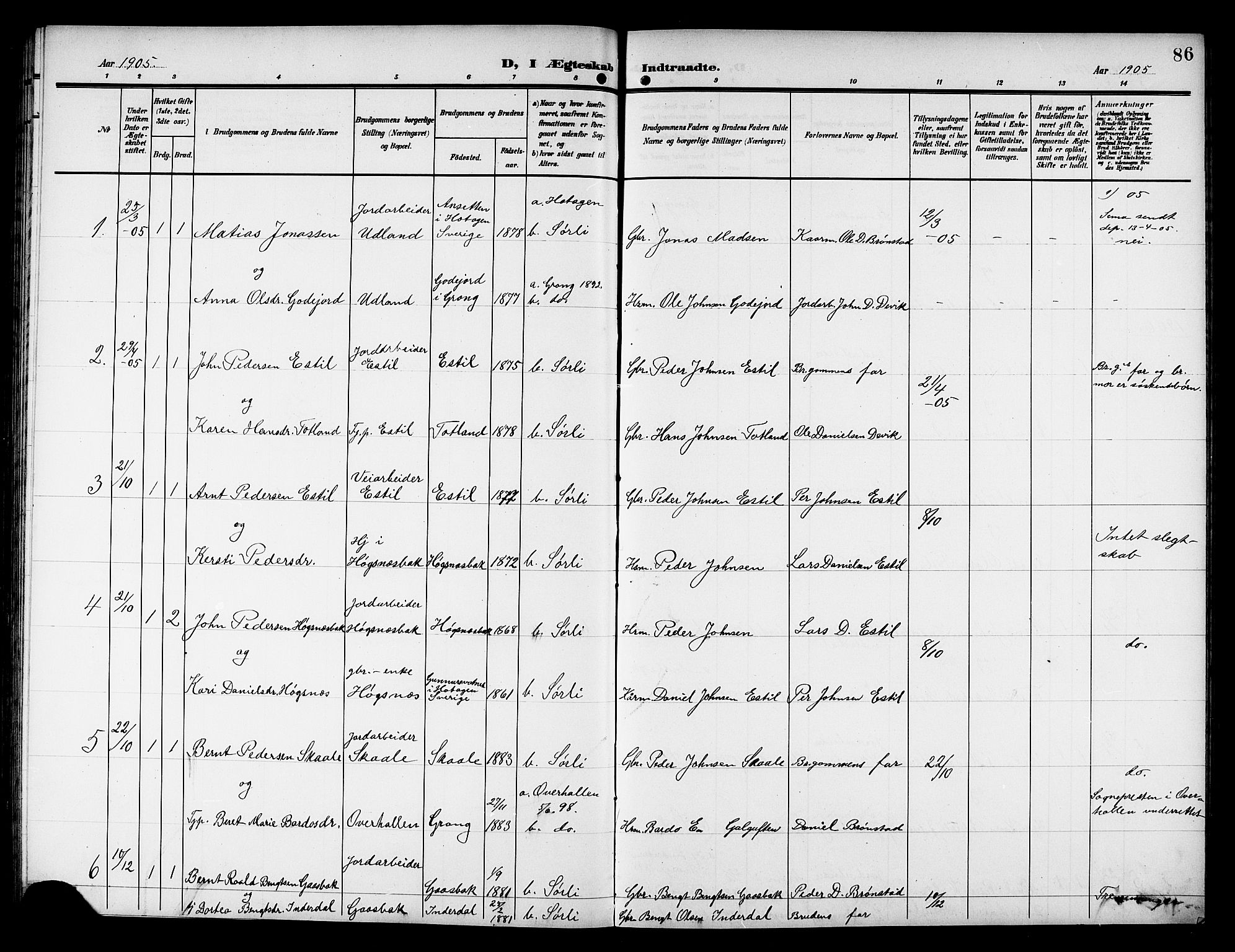 Ministerialprotokoller, klokkerbøker og fødselsregistre - Nord-Trøndelag, AV/SAT-A-1458/757/L0506: Parish register (copy) no. 757C01, 1904-1922, p. 86