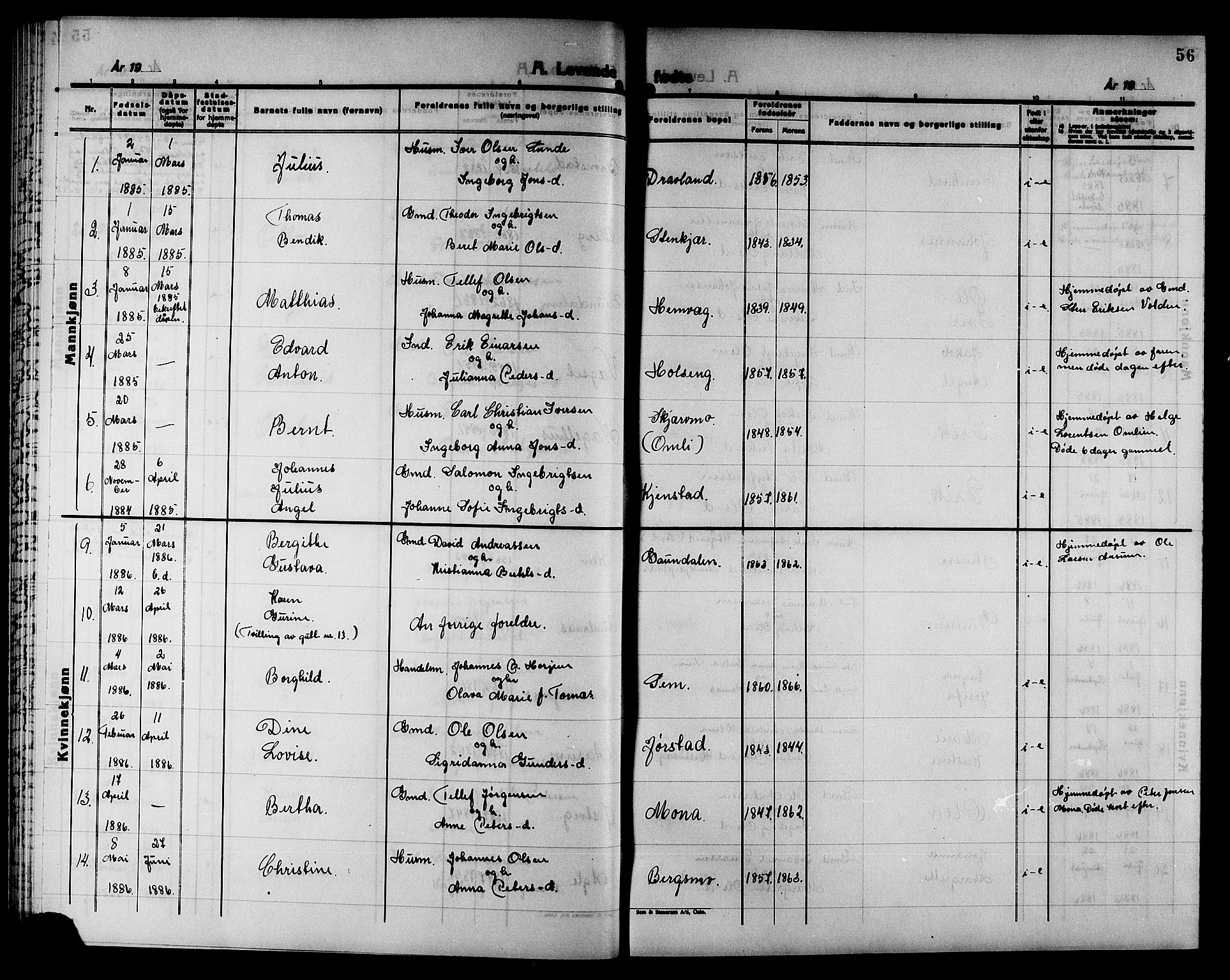 Ministerialprotokoller, klokkerbøker og fødselsregistre - Nord-Trøndelag, SAT/A-1458/749/L0486: Parish register (official) no. 749D02, 1873-1887, p. 56