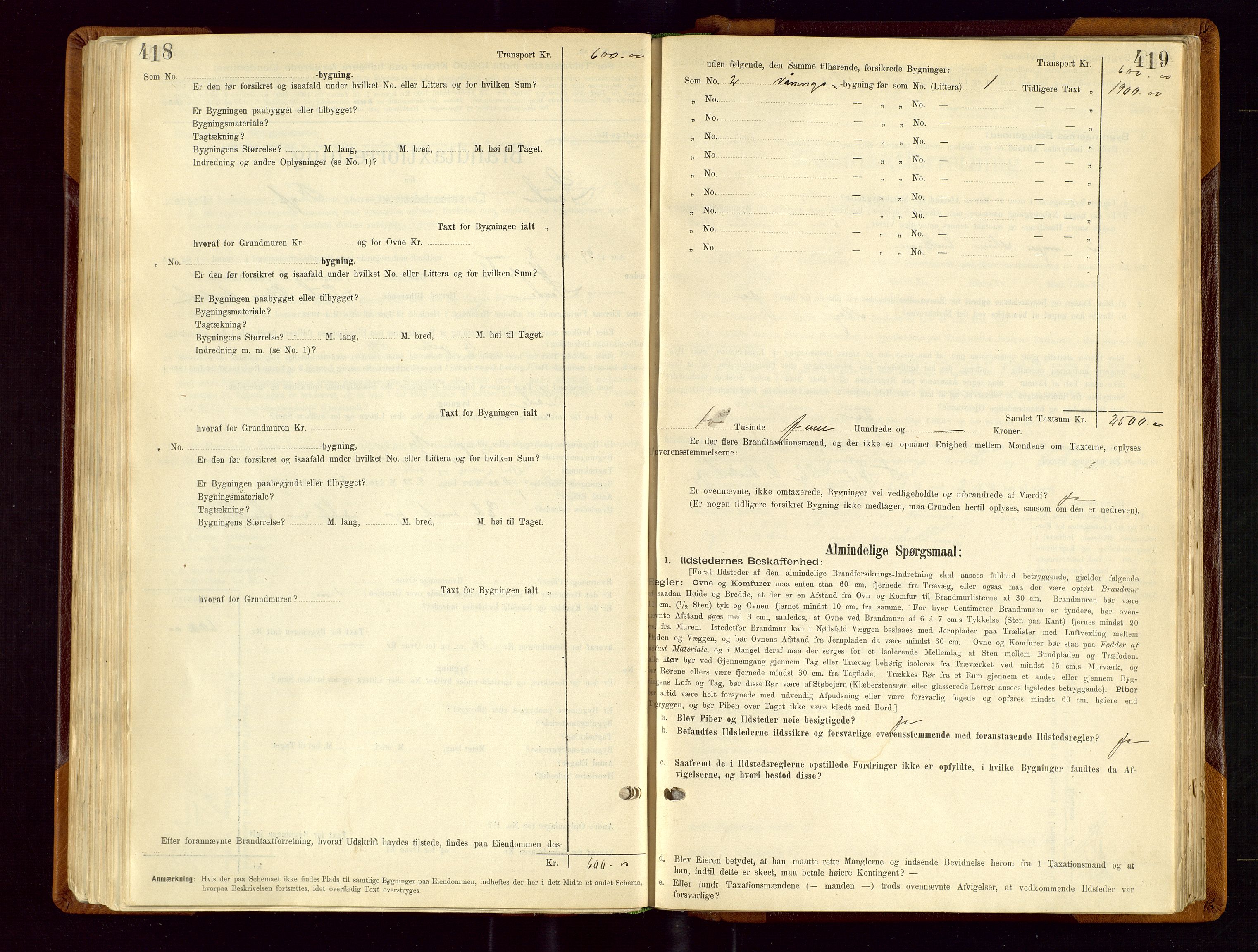Sauda lensmannskontor, SAST/A-100177/Gob/L0001: Branntakstprotokoll - skjematakst, 1894-1914, p. 418-419