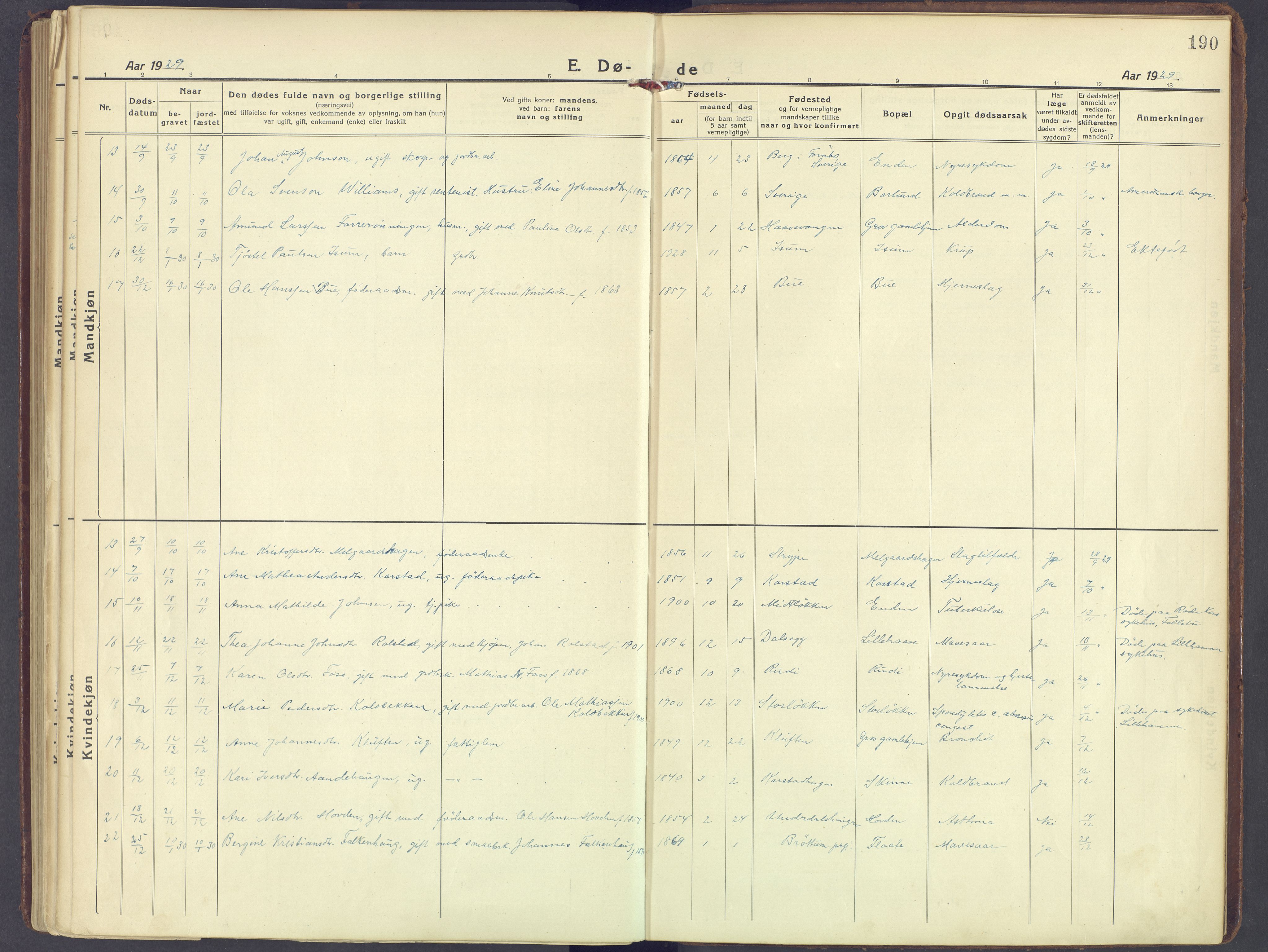 Sør-Fron prestekontor, AV/SAH-PREST-010/H/Ha/Haa/L0005: Parish register (official) no. 5, 1920-1933, p. 190