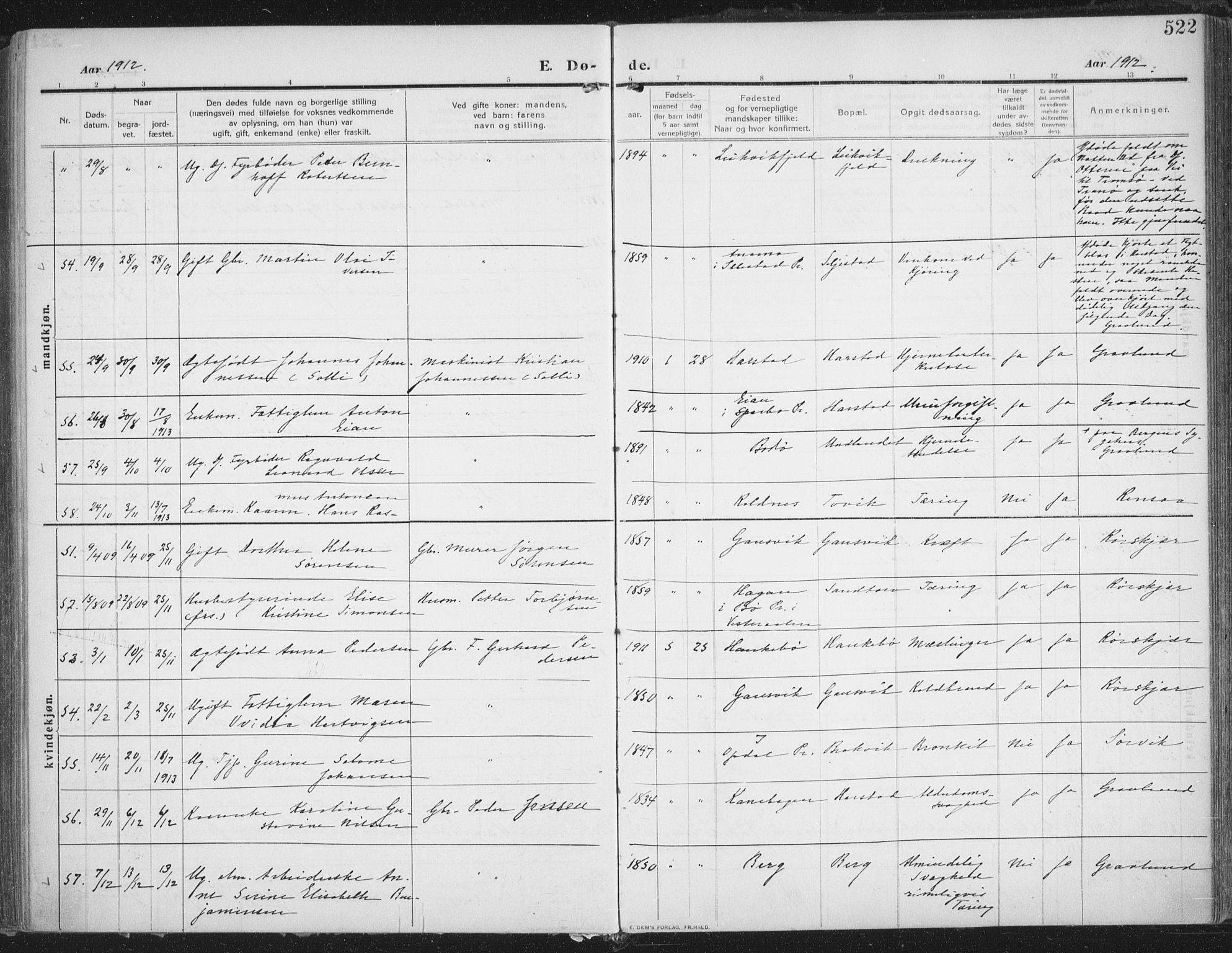 Trondenes sokneprestkontor, AV/SATØ-S-1319/H/Ha/L0018kirke: Parish register (official) no. 18, 1909-1918, p. 522