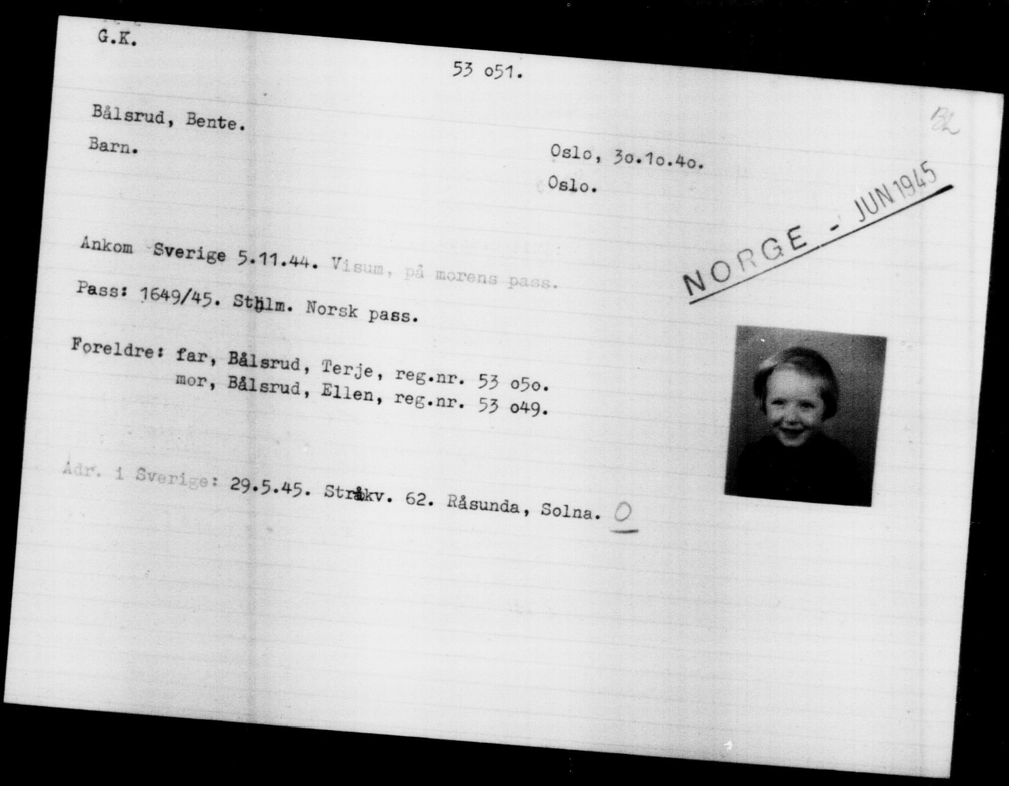 Utenriksstasjonene, Legasjonen i Stockholm, Flyktningkontoret, AV/RA-S-6753/V/Va/L0019: Kjesäterkartoteket, flyktninger med registreringsnr. 49600-55060, 1940-1945, p. 2515