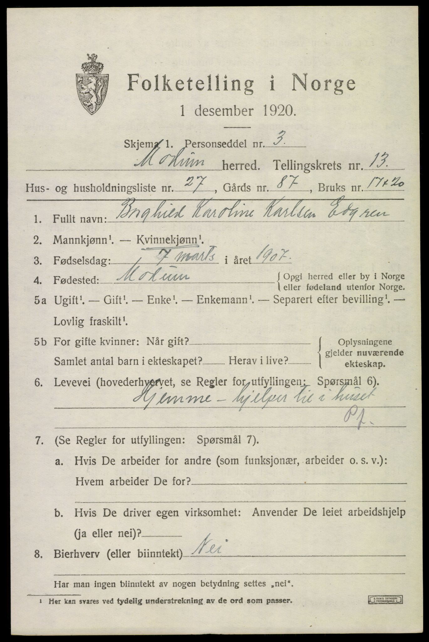 SAKO, 1920 census for Modum, 1920, p. 15545