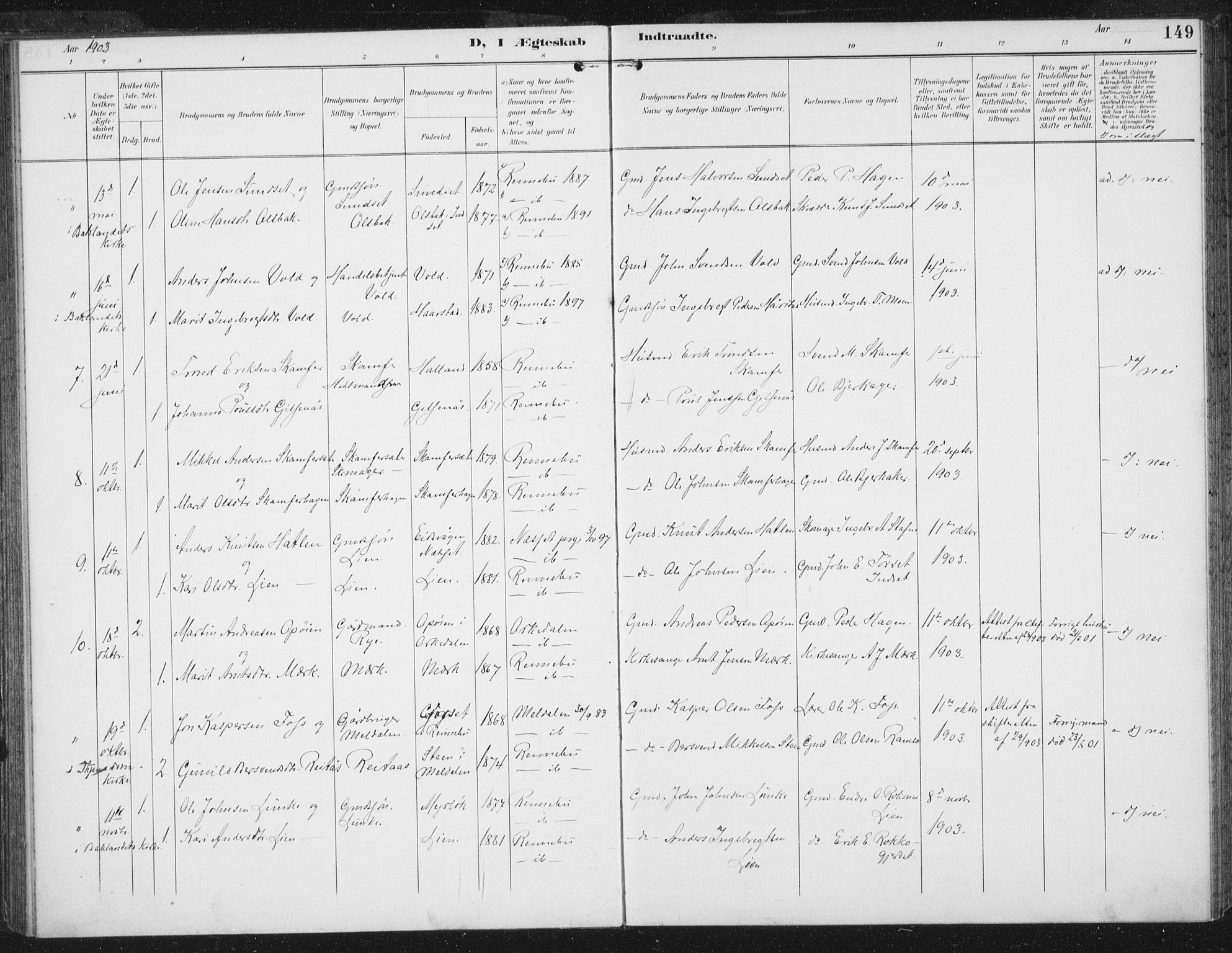 Ministerialprotokoller, klokkerbøker og fødselsregistre - Sør-Trøndelag, SAT/A-1456/674/L0872: Parish register (official) no. 674A04, 1897-1907, p. 149
