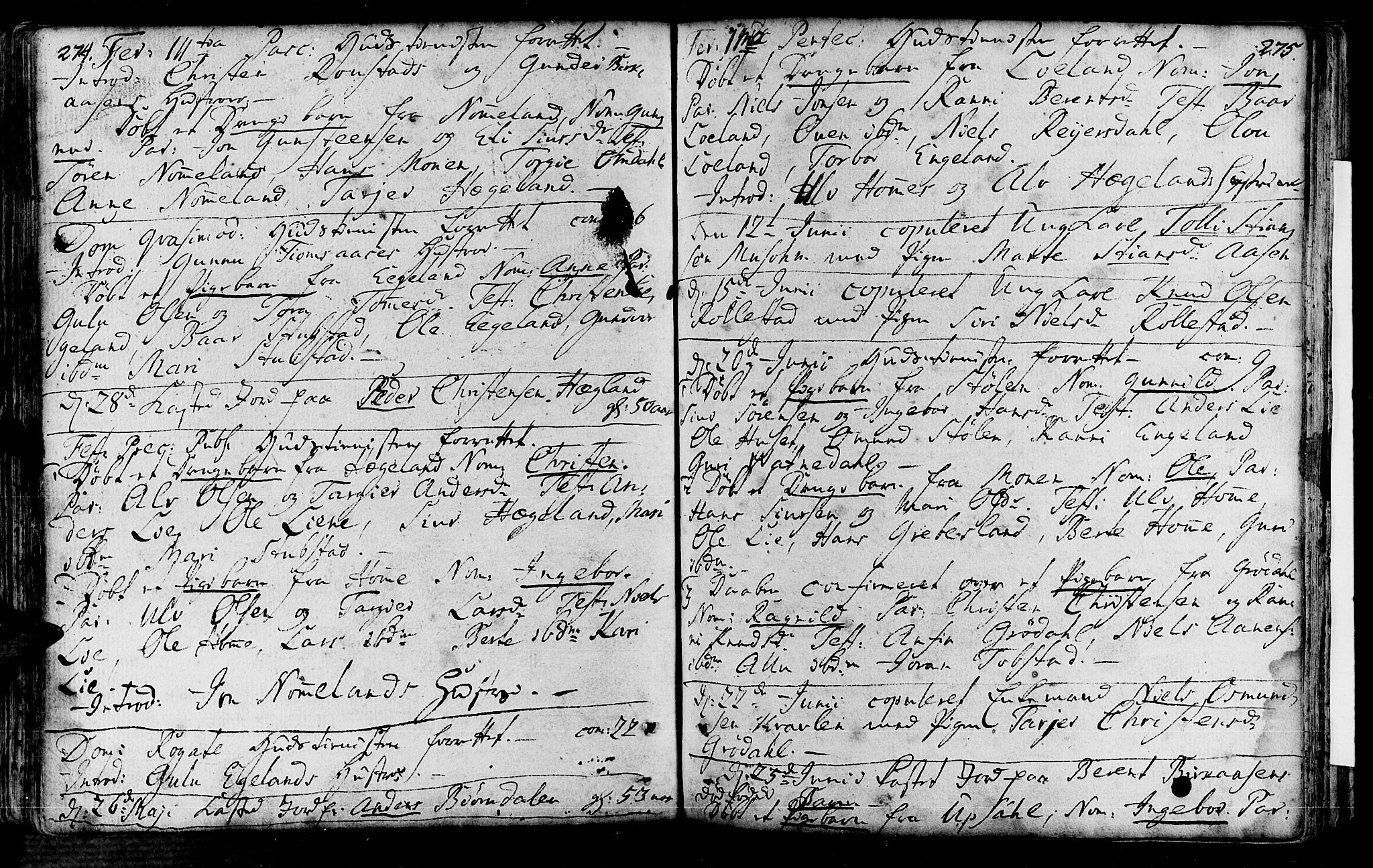 Vennesla sokneprestkontor, AV/SAK-1111-0045/Fa/Fac/L0001: Parish register (official) no. A 1, 1743-1784, p. 274-275