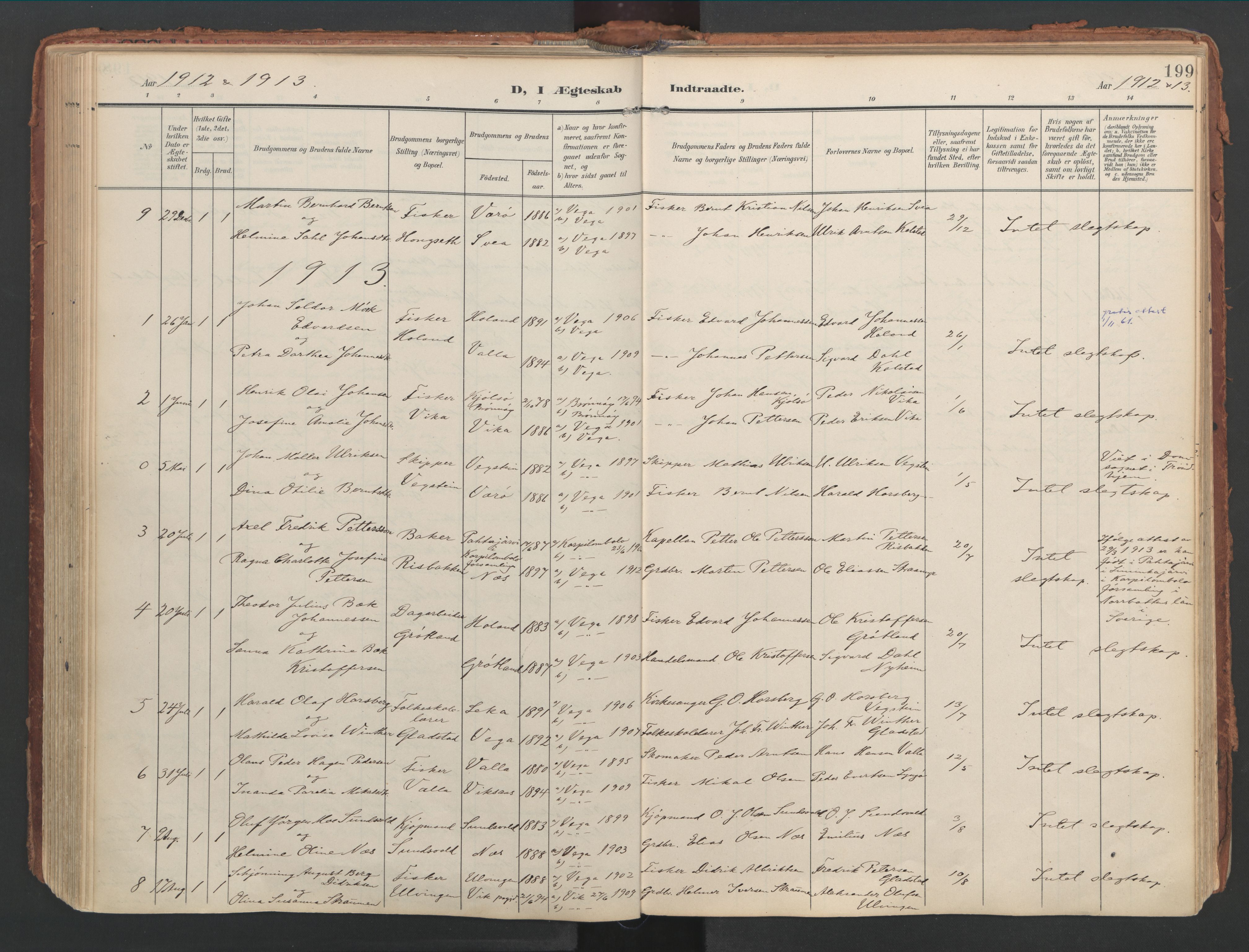 Ministerialprotokoller, klokkerbøker og fødselsregistre - Nordland, AV/SAT-A-1459/816/L0250: Parish register (official) no. 816A16, 1903-1923, p. 199