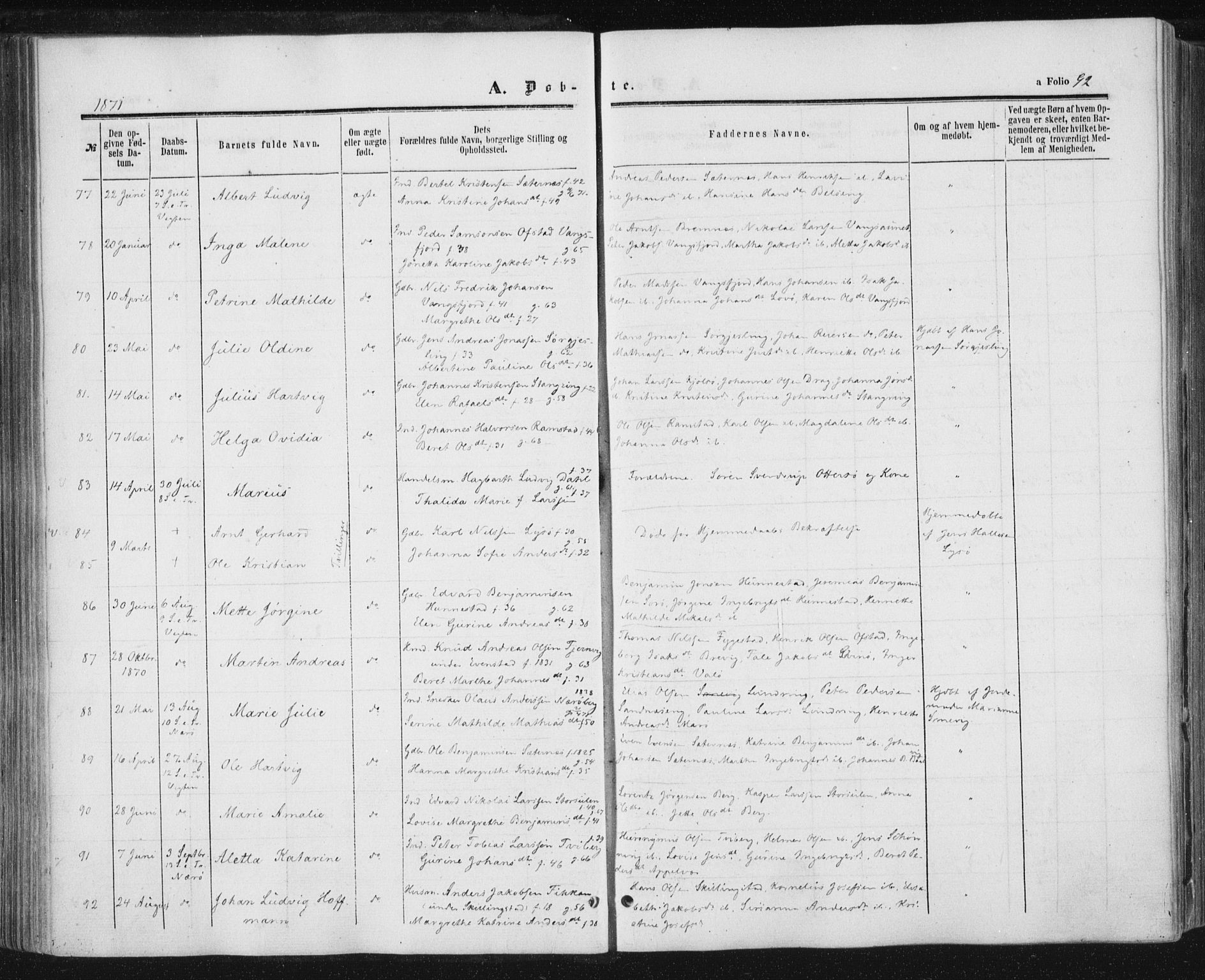 Ministerialprotokoller, klokkerbøker og fødselsregistre - Nord-Trøndelag, AV/SAT-A-1458/784/L0670: Parish register (official) no. 784A05, 1860-1876, p. 92