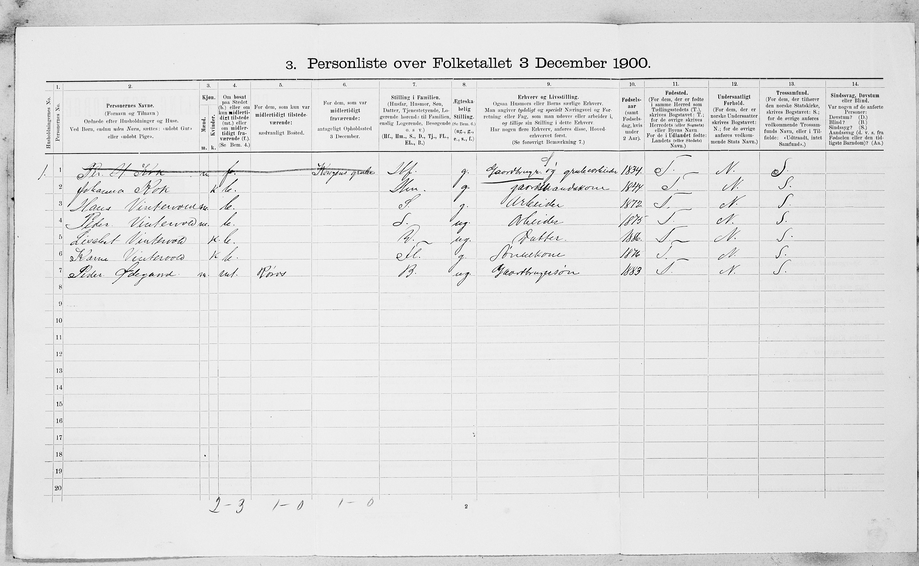 SAT, 1900 census for Røros, 1900, p. 1021