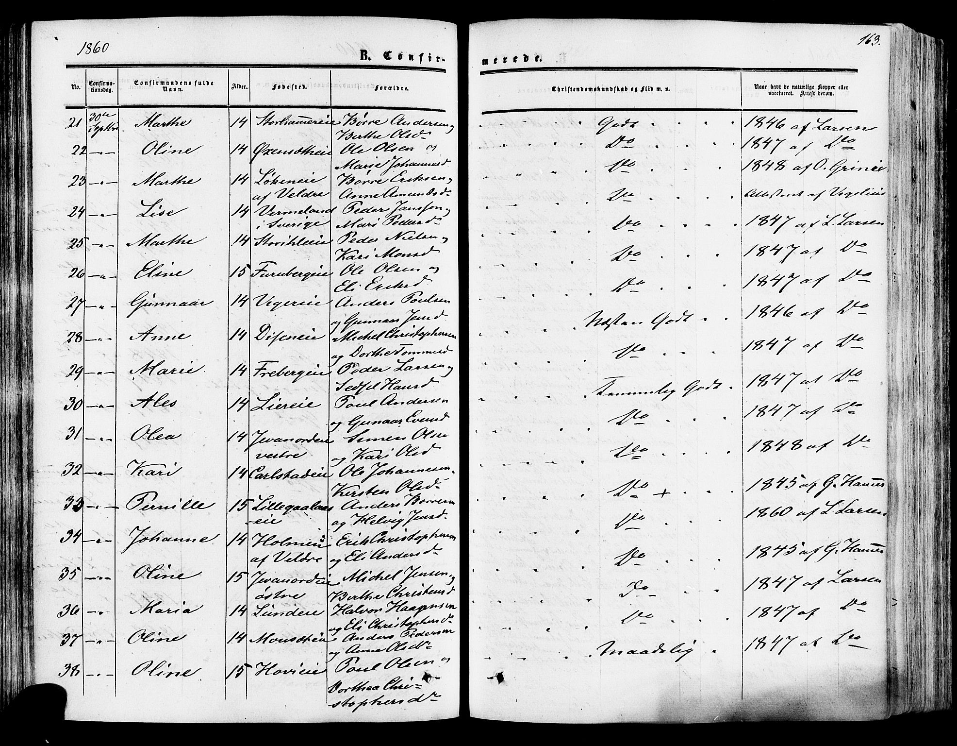 Vang prestekontor, Hedmark, SAH/PREST-008/H/Ha/Haa/L0013: Parish register (official) no. 13, 1855-1879, p. 163