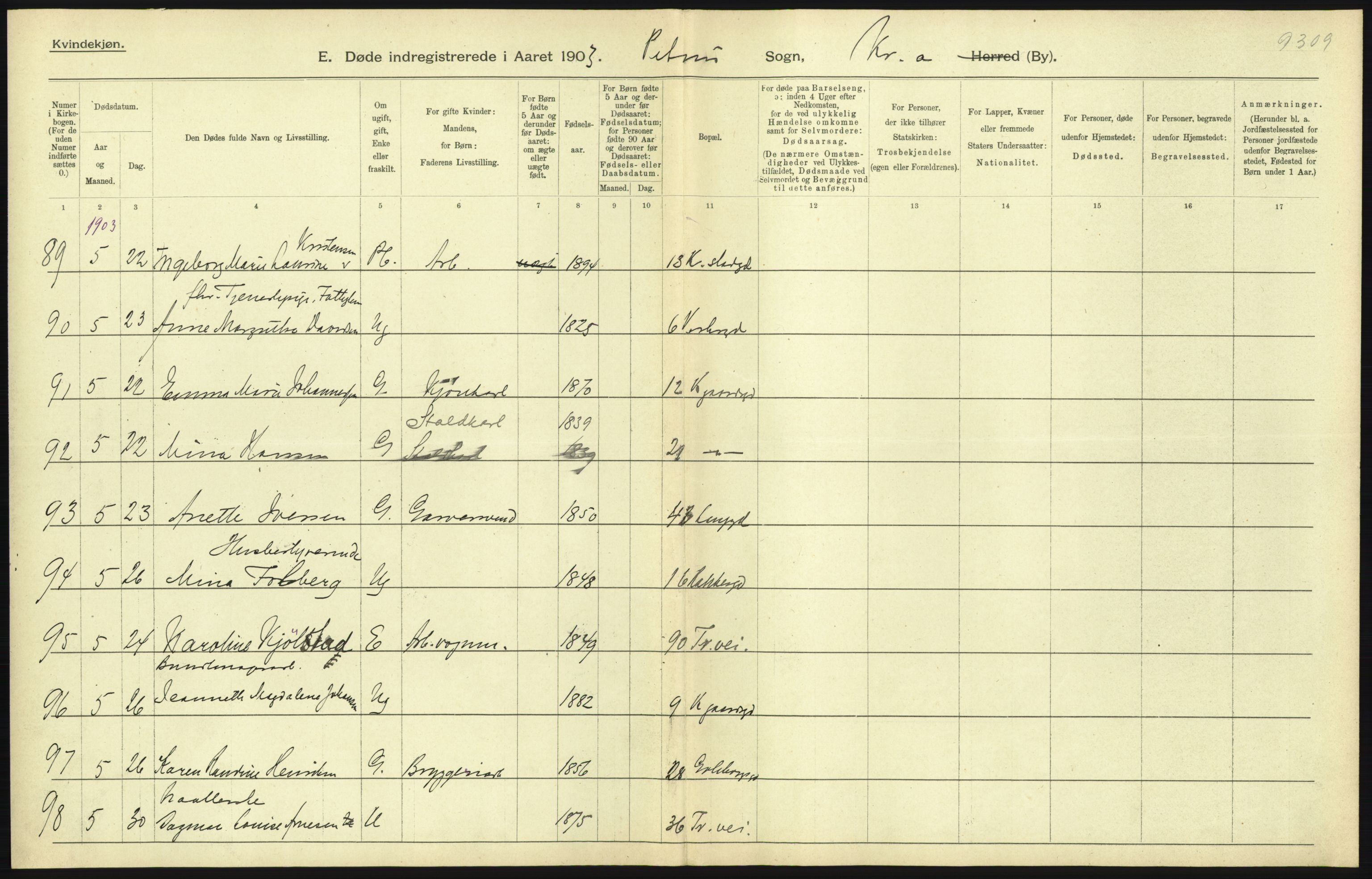 Statistisk sentralbyrå, Sosiodemografiske emner, Befolkning, AV/RA-S-2228/D/Df/Dfa/Dfaa/L0004: Kristiania: Gifte, døde, 1903, p. 347