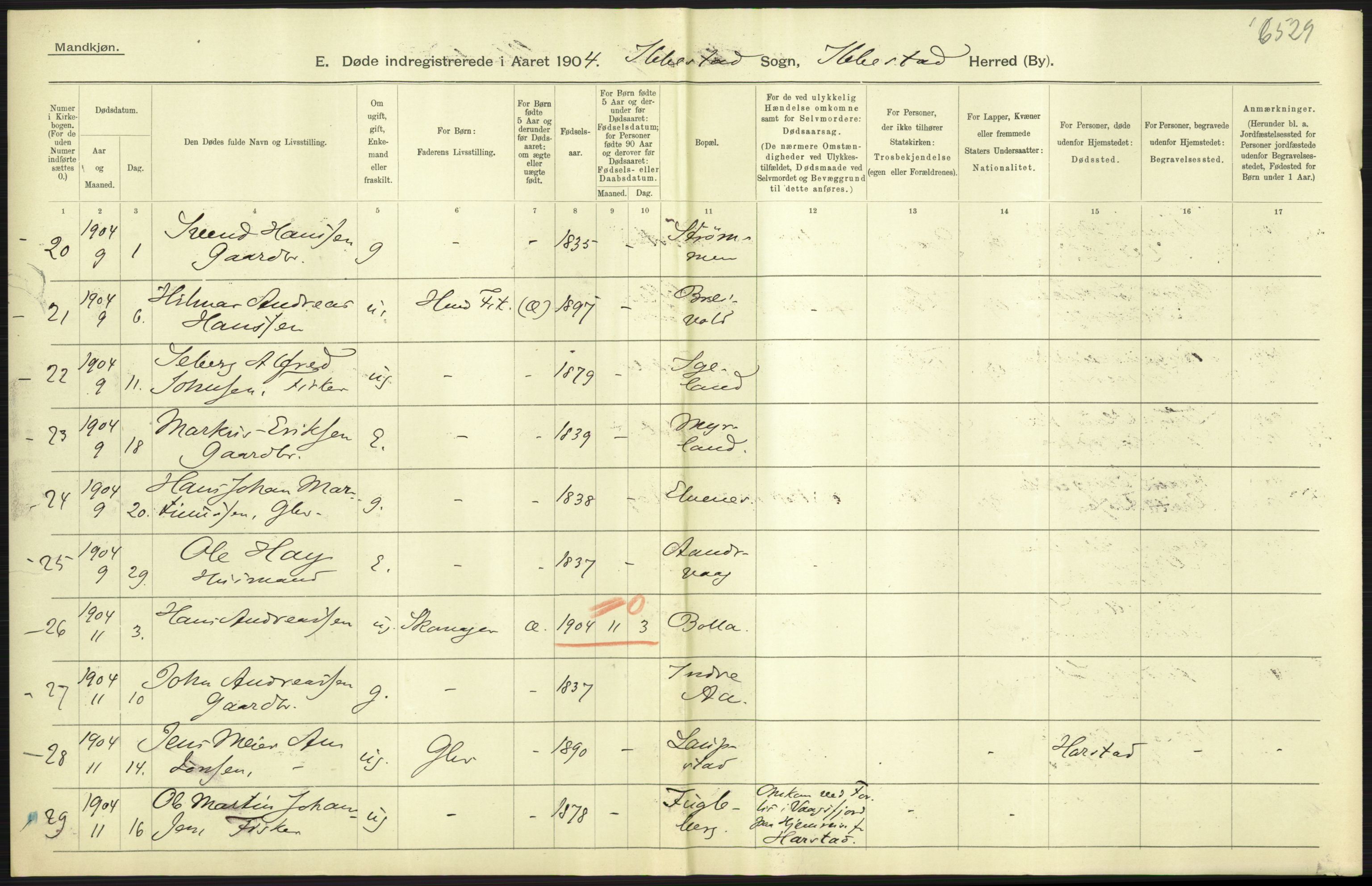 Statistisk sentralbyrå, Sosiodemografiske emner, Befolkning, AV/RA-S-2228/D/Df/Dfa/Dfab/L0022: Tromsø amt: Fødte, gifte, døde, 1904, p. 515