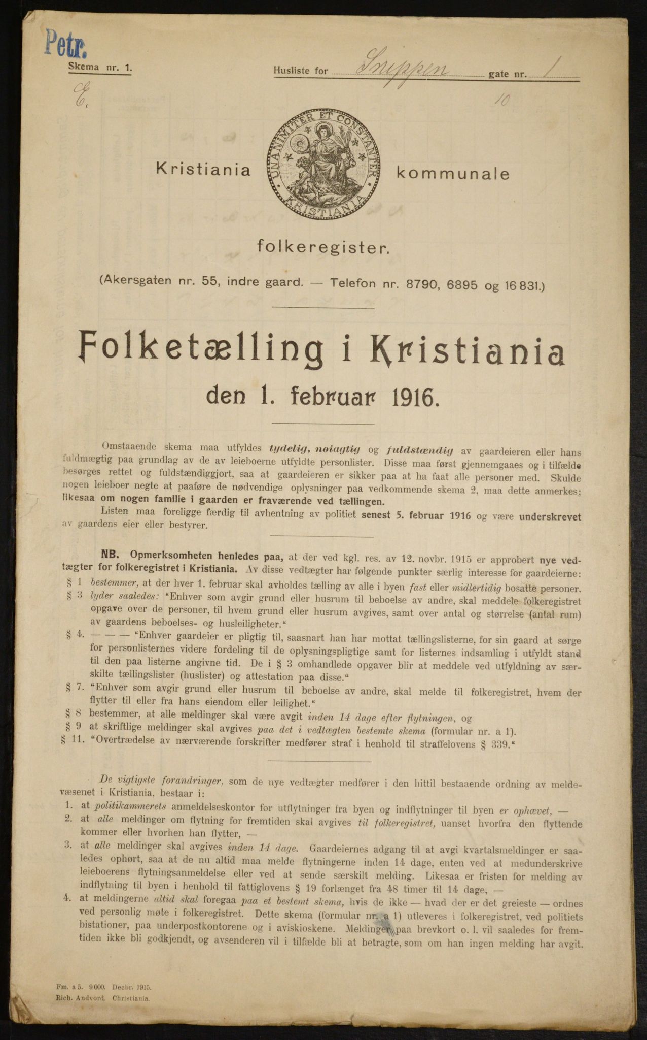 OBA, Municipal Census 1916 for Kristiania, 1916, p. 100433