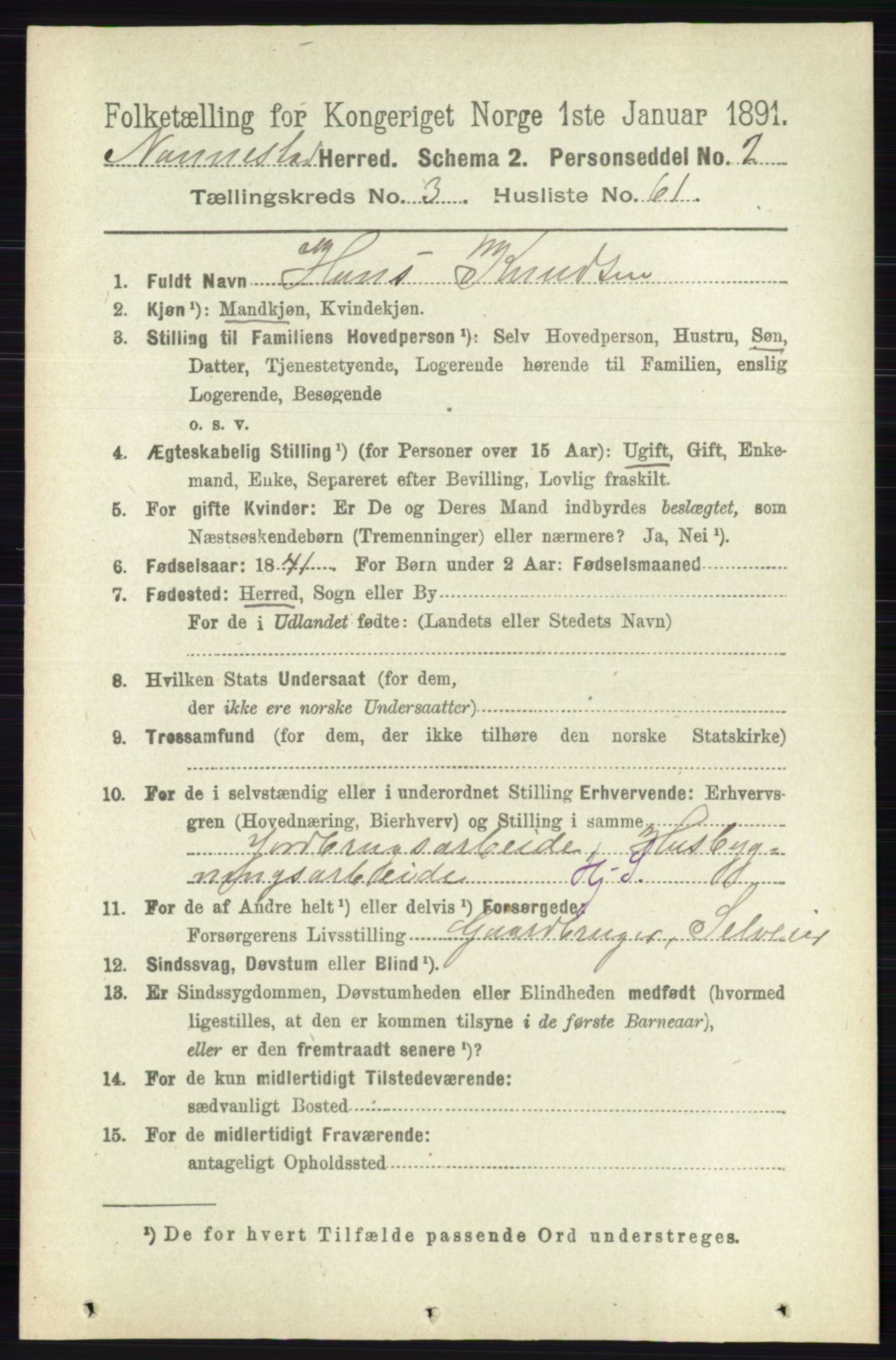 RA, 1891 census for 0238 Nannestad, 1891, p. 1819