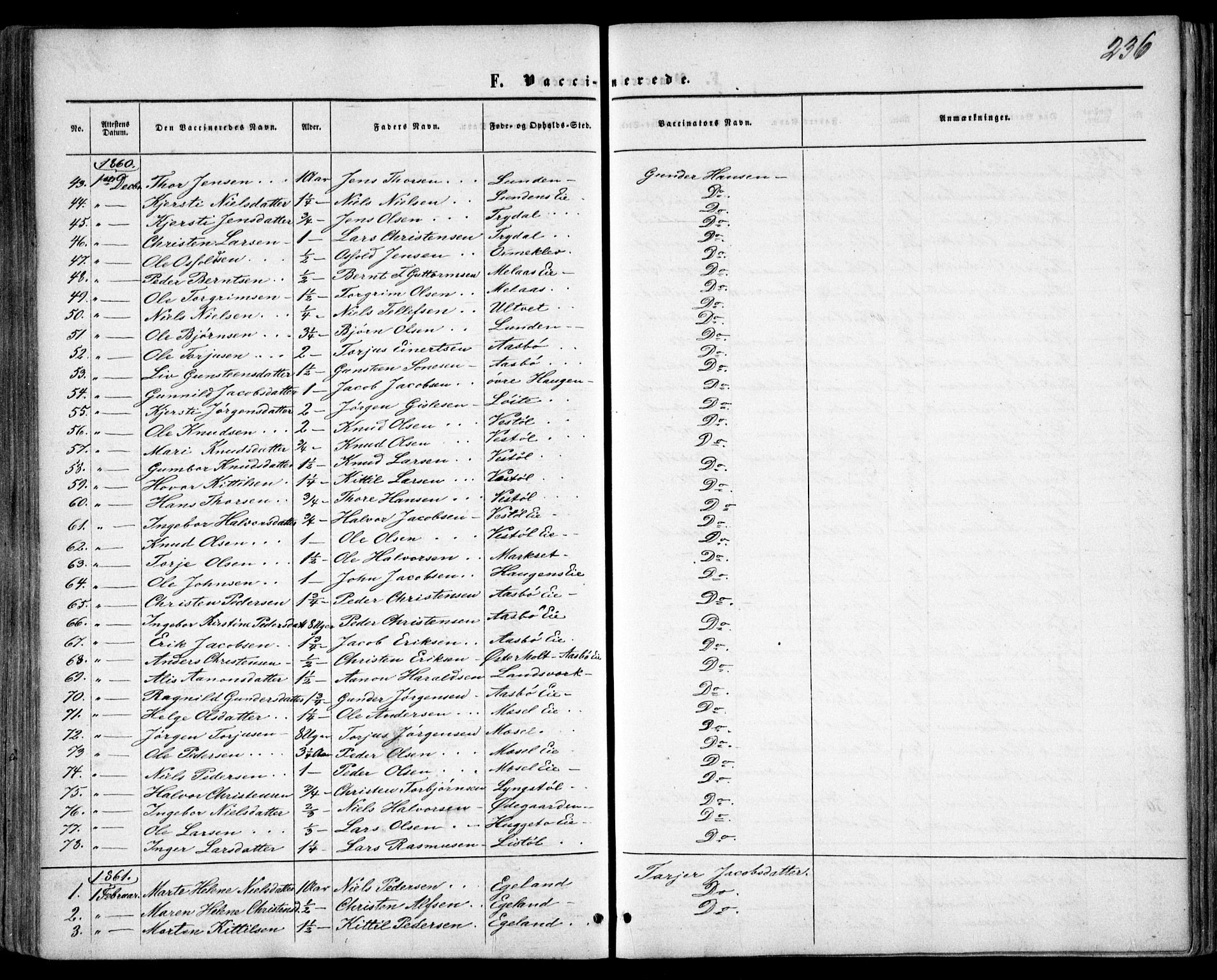 Gjerstad sokneprestkontor, SAK/1111-0014/F/Fa/Faa/L0007: Parish register (official) no. A 7, 1858-1875, p. 236