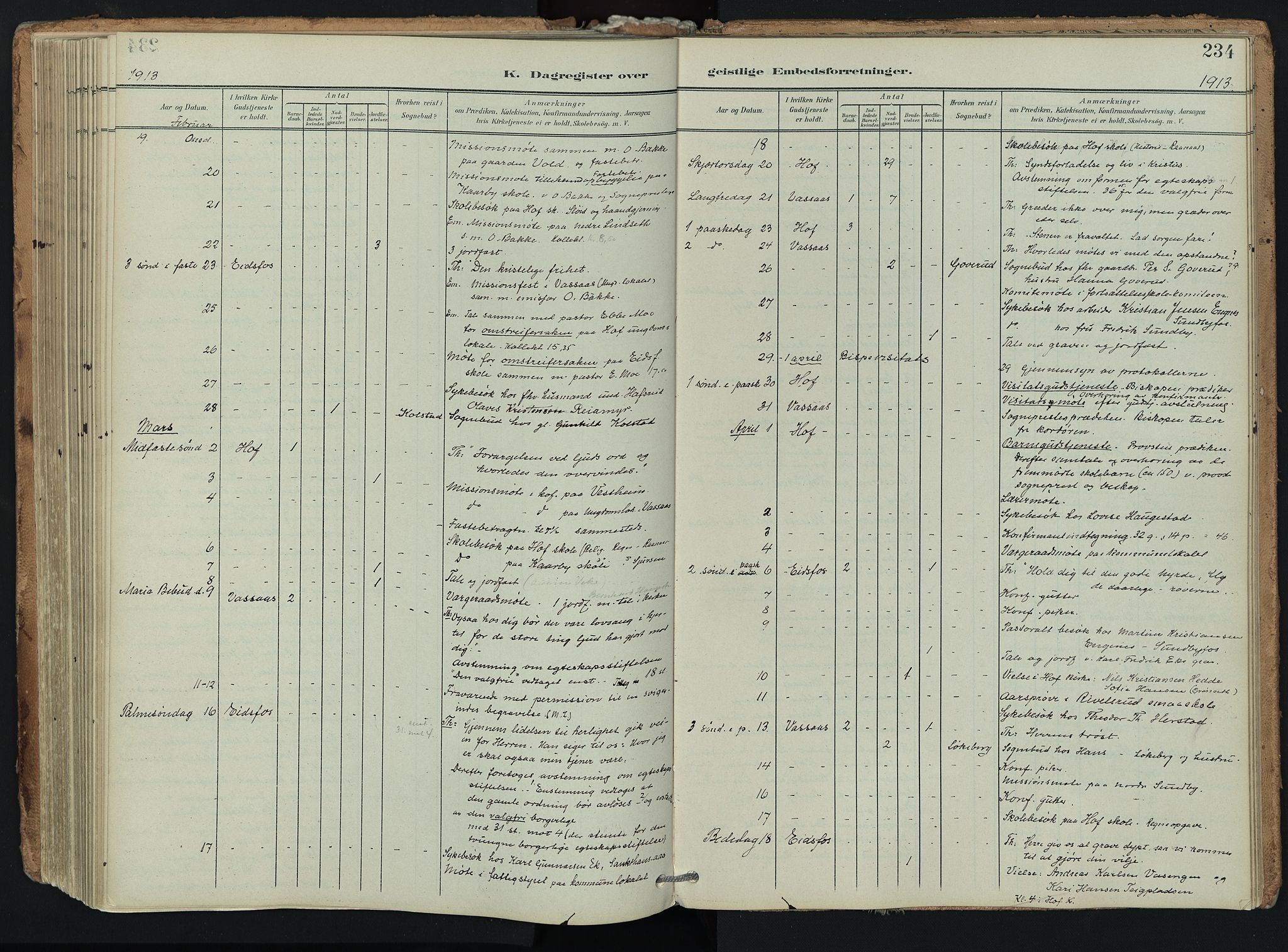 Hof kirkebøker, AV/SAKO-A-64/F/Fa/L0008: Parish register (official) no. I 8, 1902-1921, p. 234