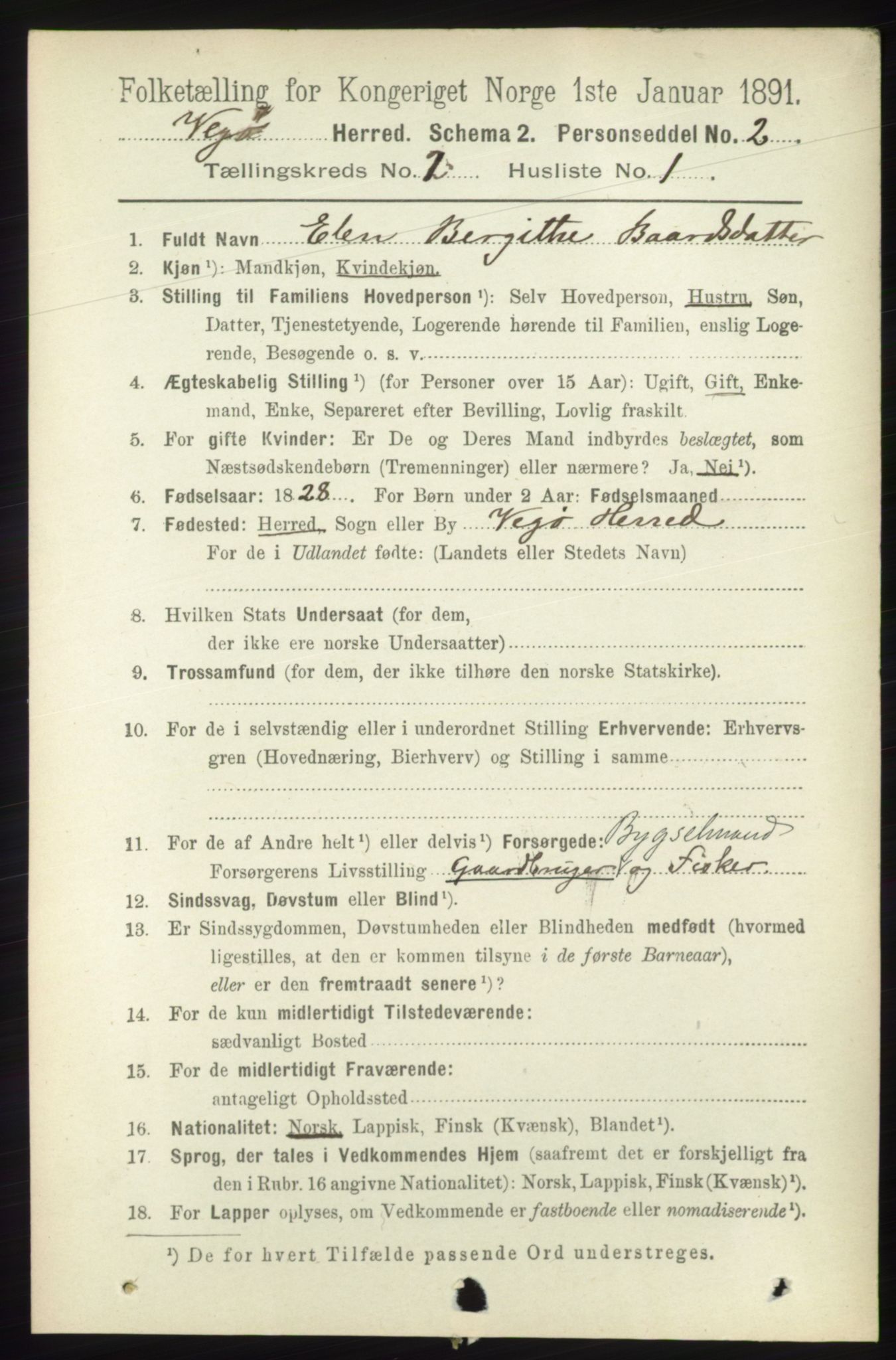 RA, 1891 census for 1815 Vega, 1891, p. 600