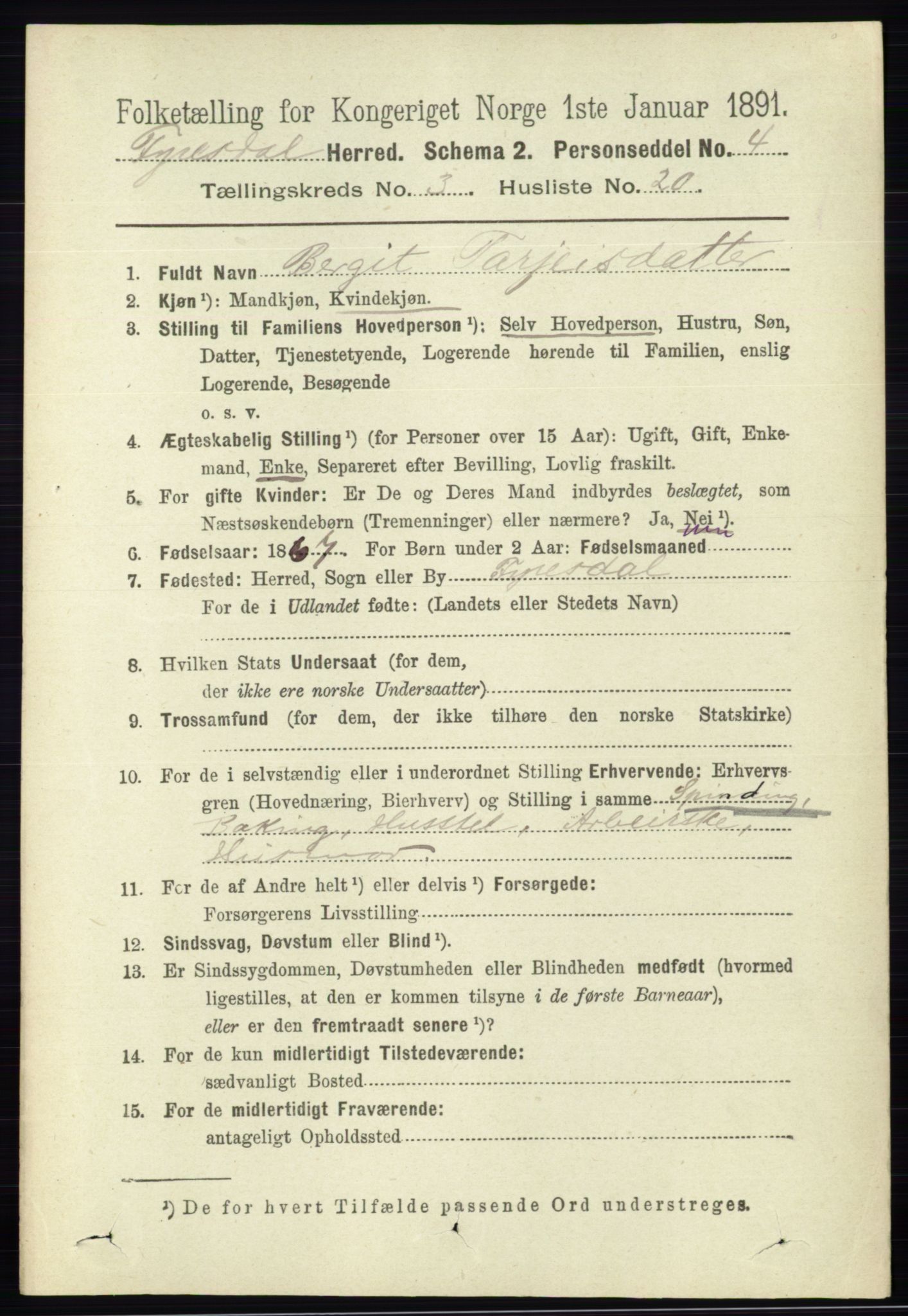 RA, 1891 census for 0831 Fyresdal, 1891, p. 587