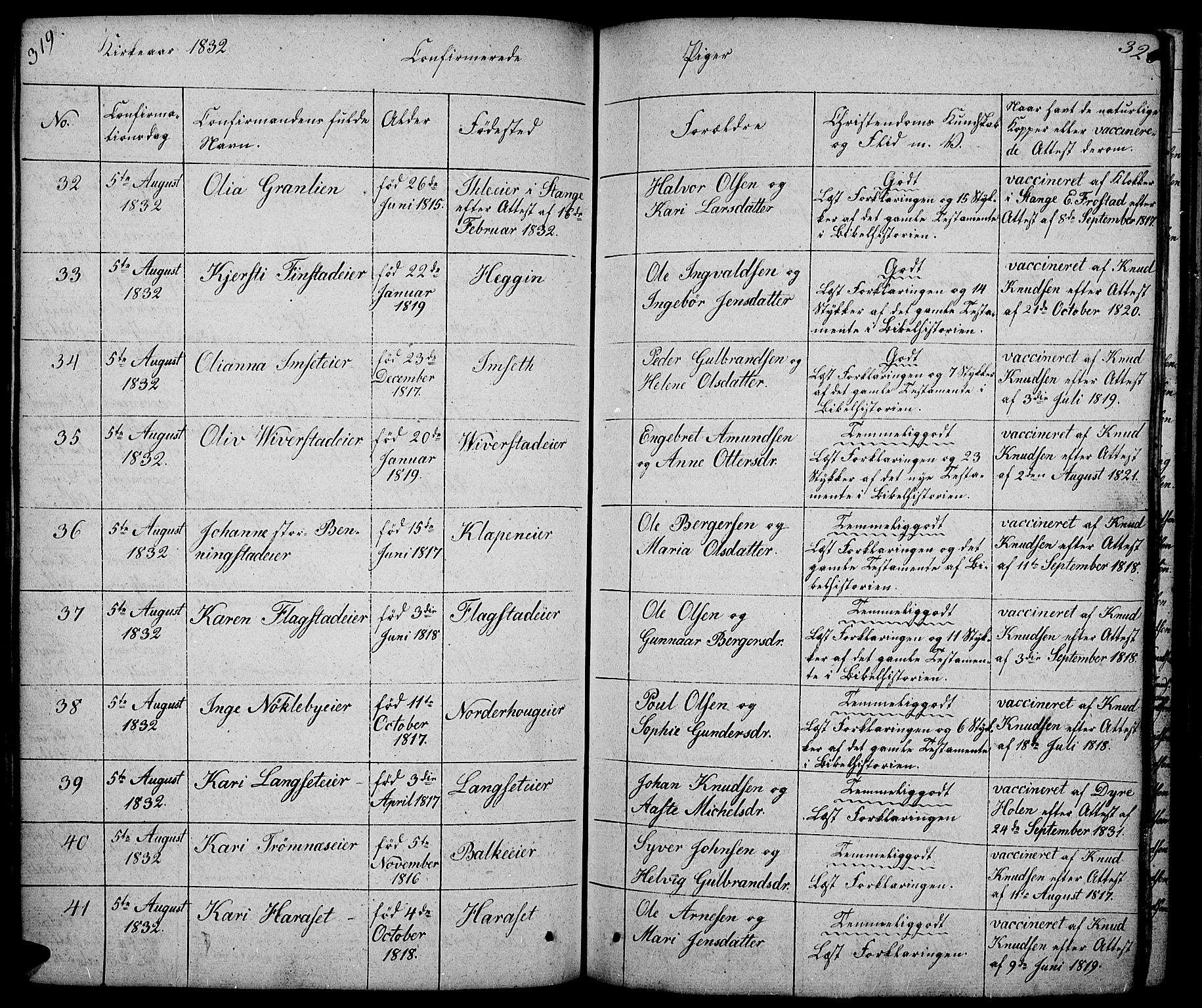 Løten prestekontor, AV/SAH-PREST-022/L/La/L0002: Parish register (copy) no. 2, 1832-1850, p. 319-320