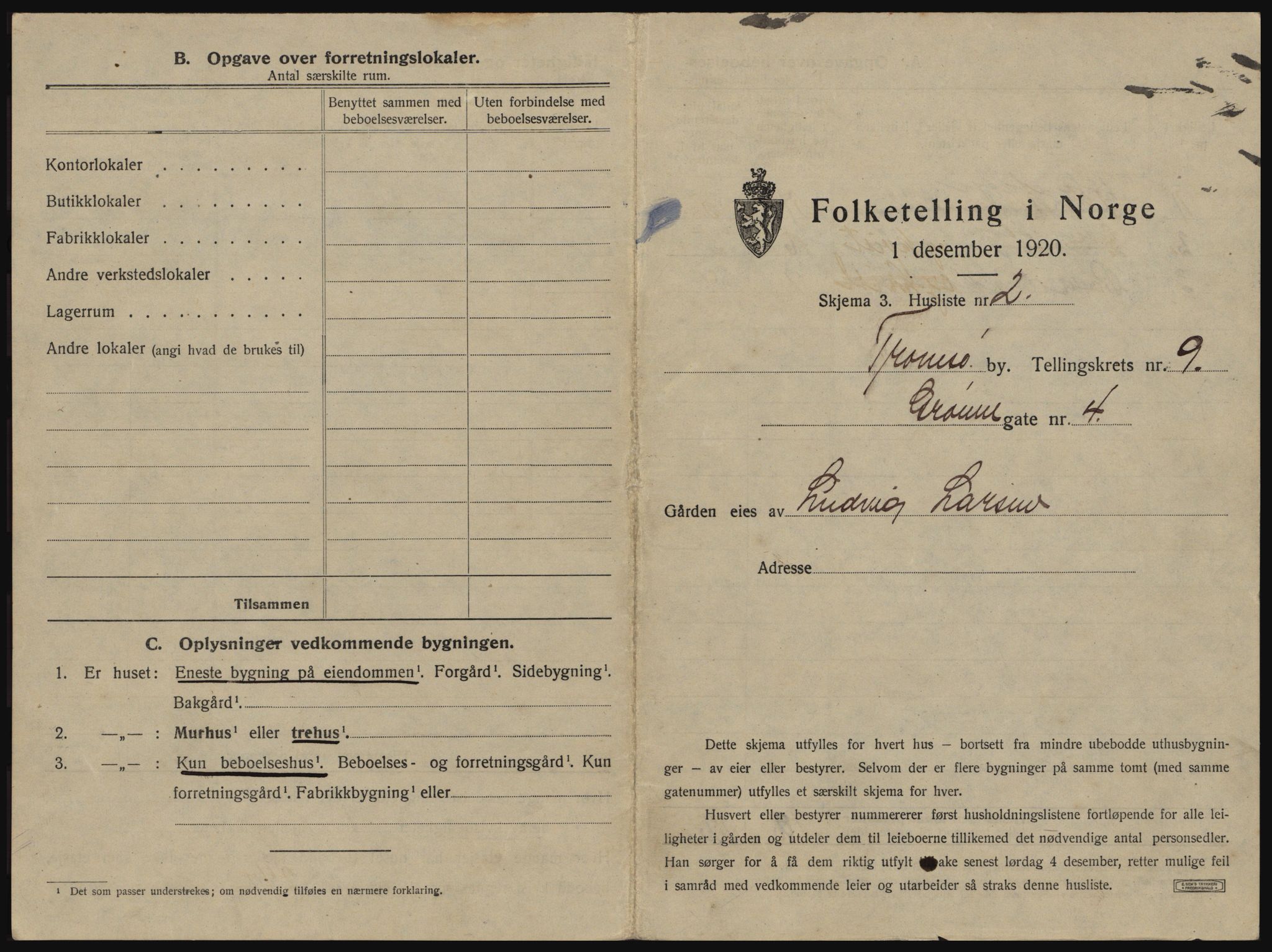 SATØ, 1920 census for Tromsø, 1920, p. 1489