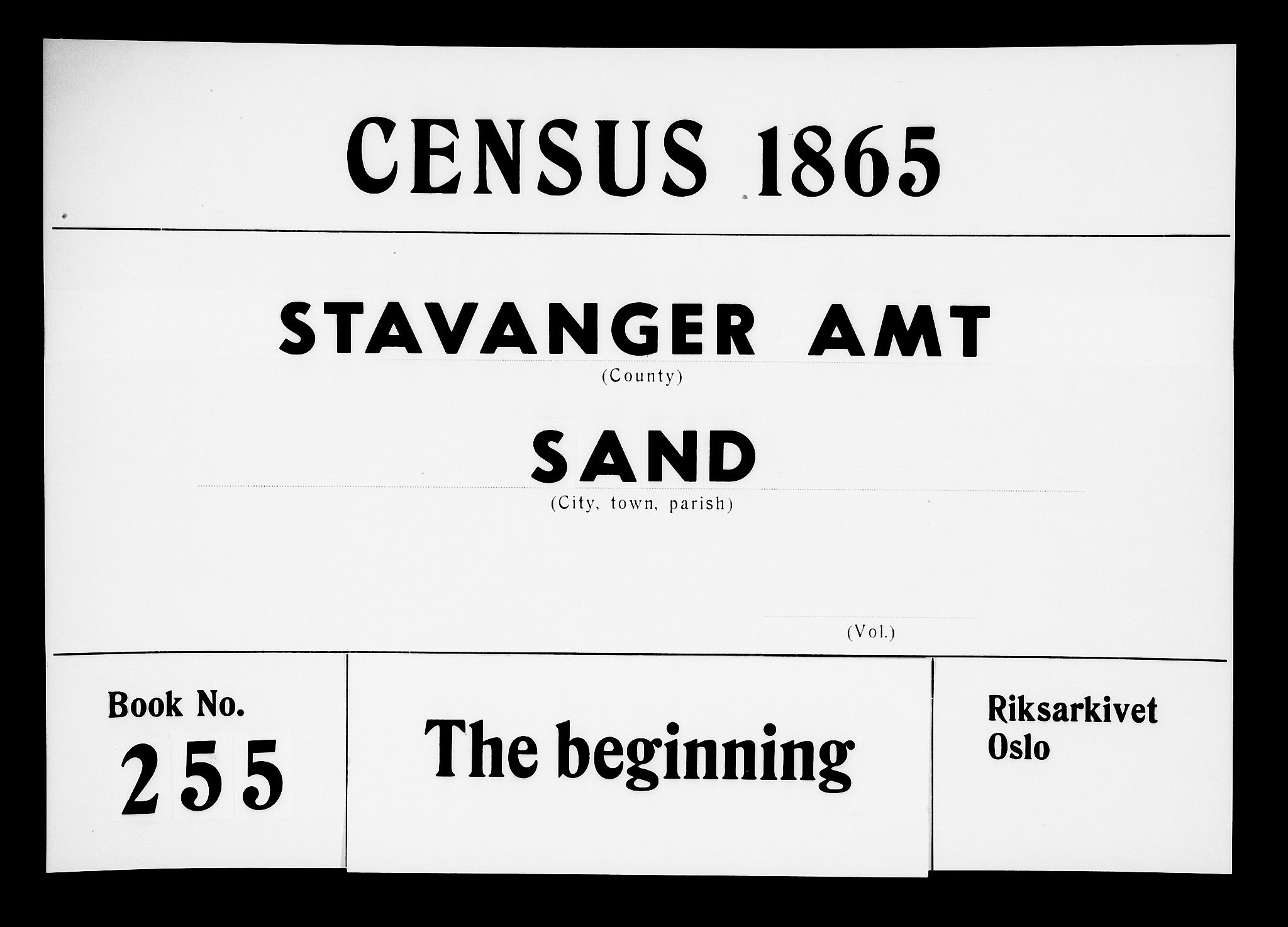 RA, 1865 census for Sand, 1865, p. 1