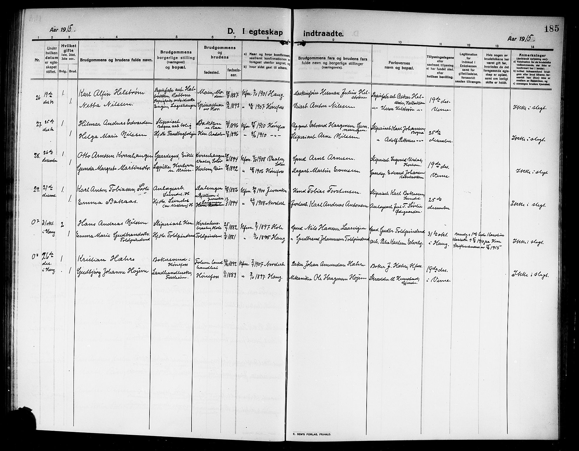 Norderhov kirkebøker, AV/SAKO-A-237/G/Ga/L0009: Parish register (copy) no. I 9, 1913-1920, p. 185