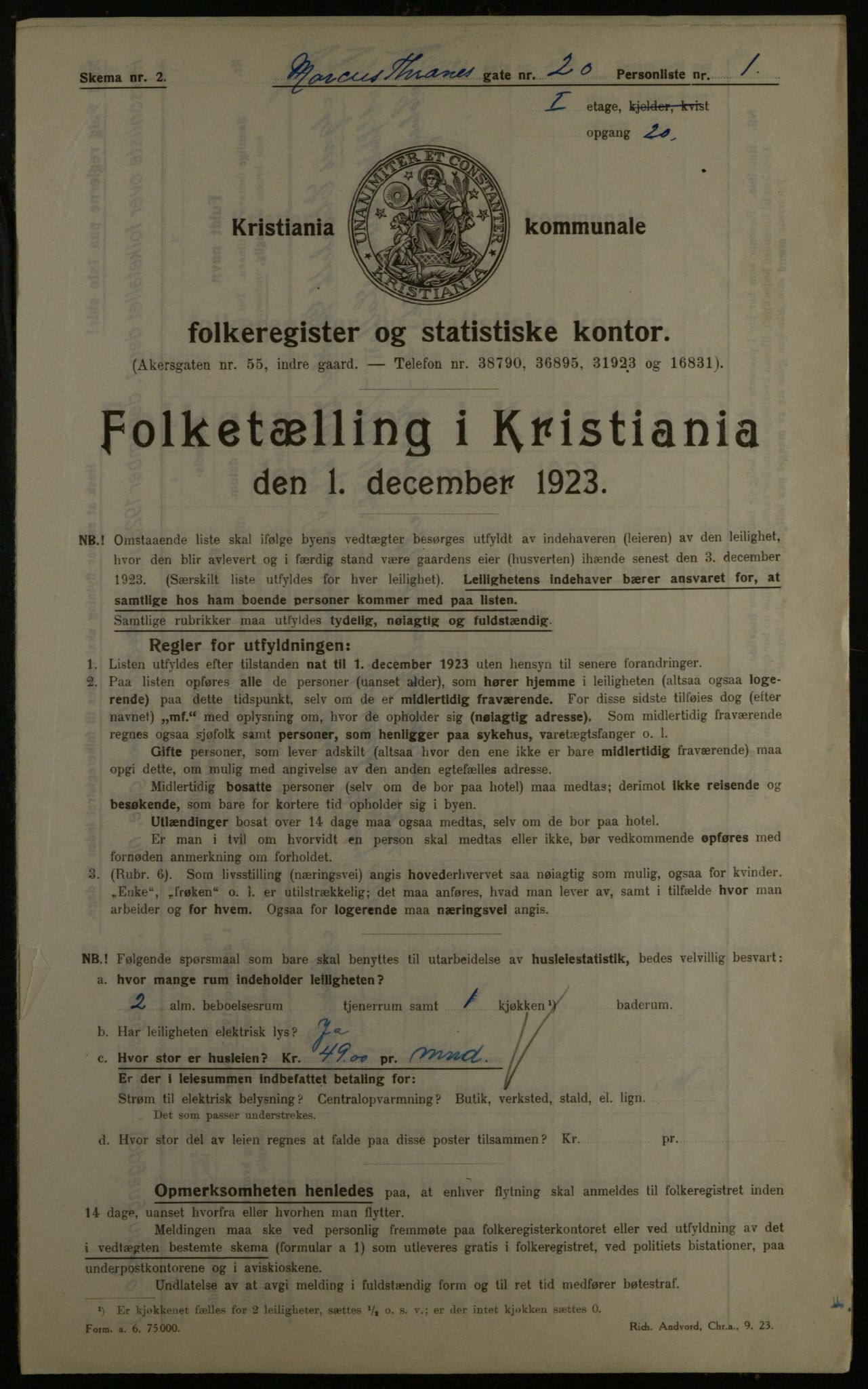 OBA, Municipal Census 1923 for Kristiania, 1923, p. 67217