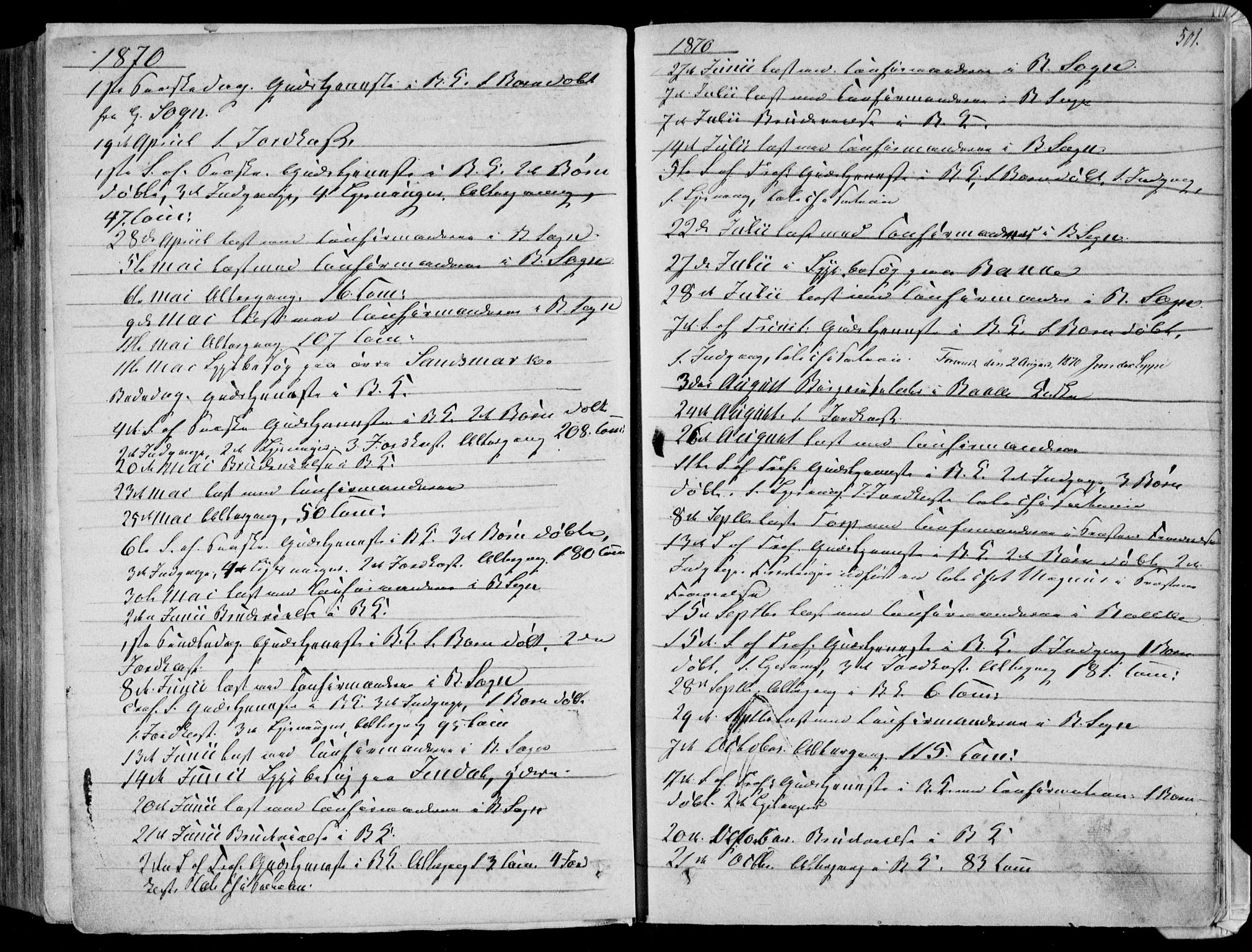 Bakke sokneprestkontor, AV/SAK-1111-0002/F/Fa/Faa/L0006: Parish register (official) no. A 6, 1855-1877, p. 501