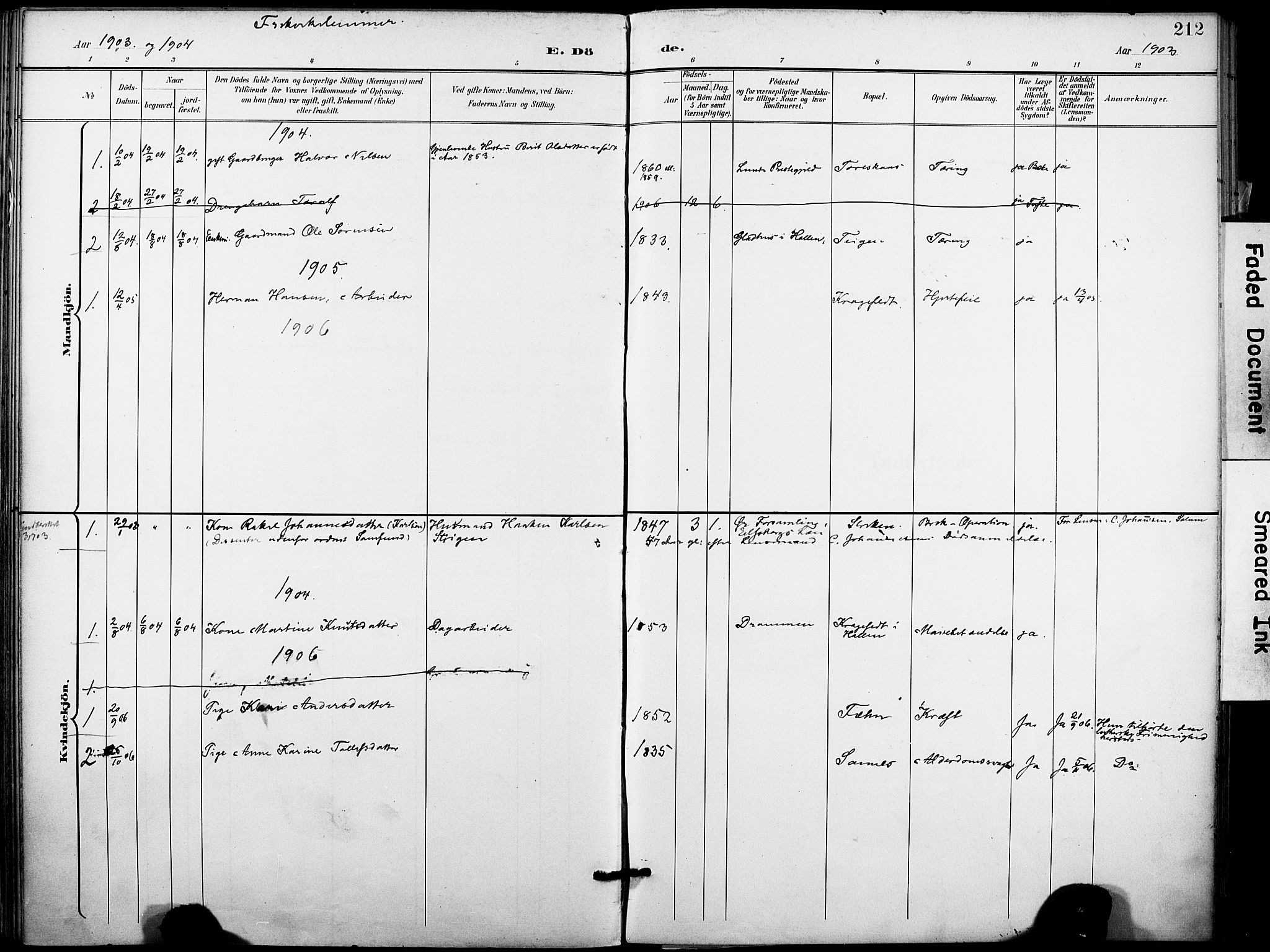 Holla kirkebøker, SAKO/A-272/F/Fa/L0010: Parish register (official) no. 10, 1897-1907, p. 212
