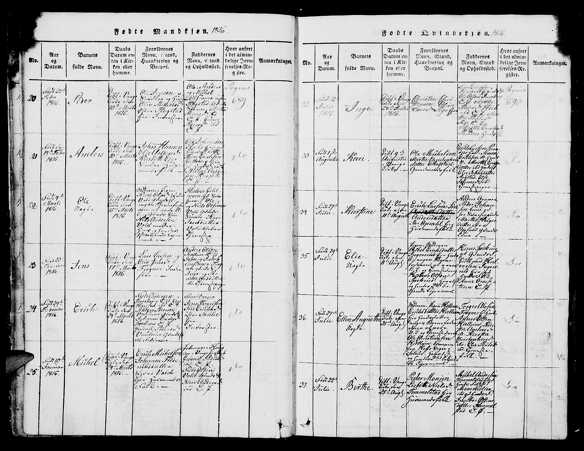 Vang prestekontor, Hedmark, SAH/PREST-008/H/Ha/Hab/L0004: Parish register (copy) no. 4, 1813-1827, p. 37-38