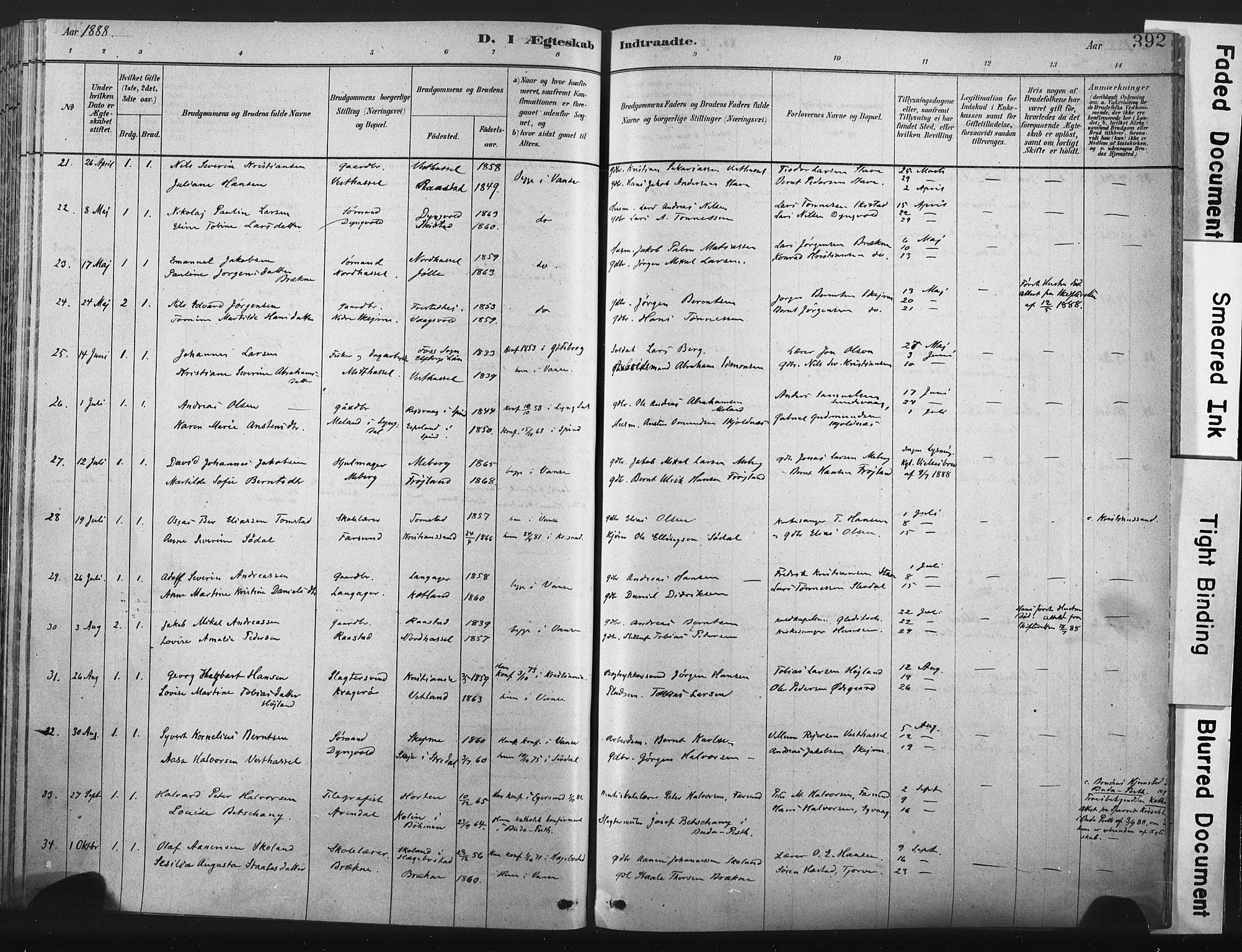 Lista sokneprestkontor, AV/SAK-1111-0027/F/Fa/L0012: Parish register (official) no. A 12, 1879-1903, p. 392