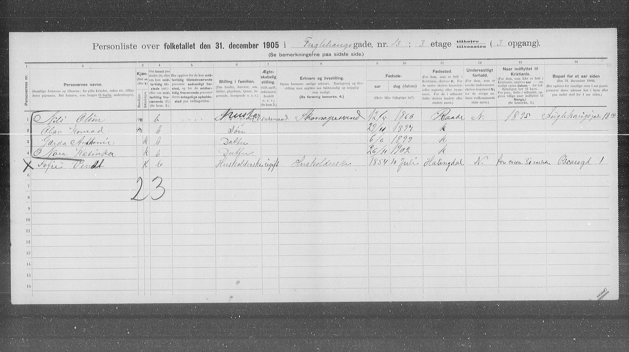 OBA, Municipal Census 1905 for Kristiania, 1905, p. 14735