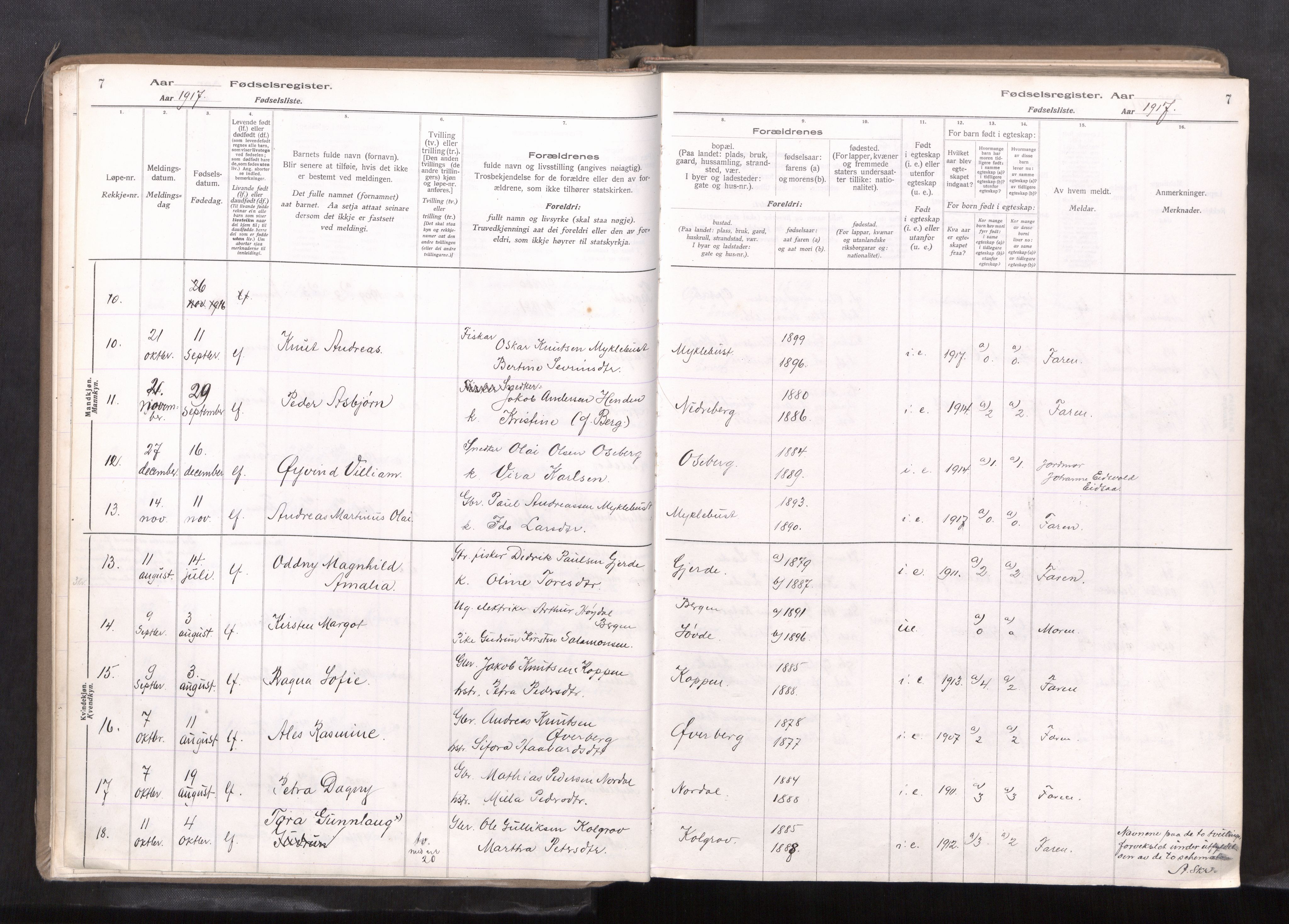 Ministerialprotokoller, klokkerbøker og fødselsregistre - Møre og Romsdal, AV/SAT-A-1454/502/L0031: Birth register no. 502---, 1916-1968, p. 7