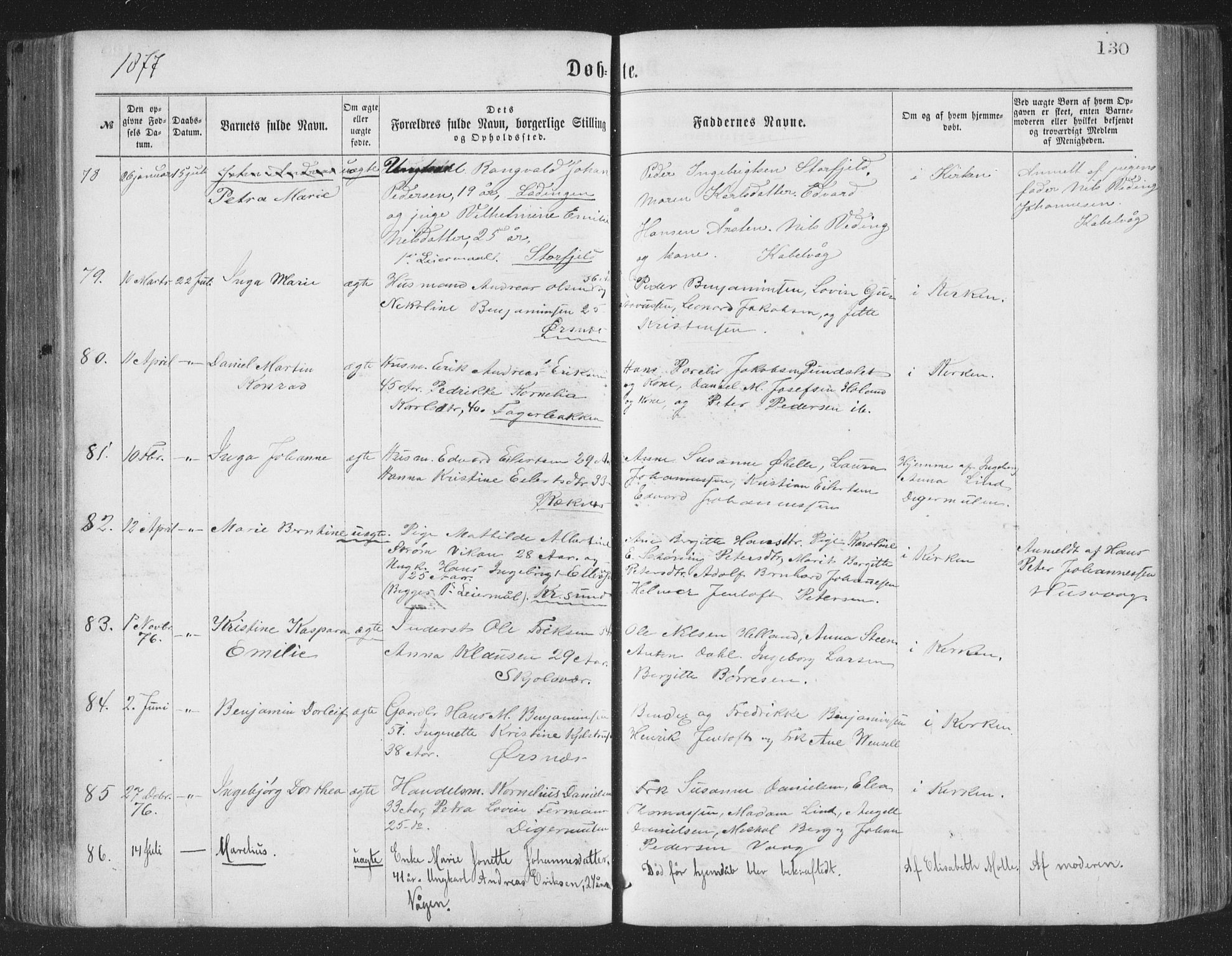 Ministerialprotokoller, klokkerbøker og fødselsregistre - Nordland, AV/SAT-A-1459/874/L1057: Parish register (official) no. 874A01, 1866-1877, p. 130