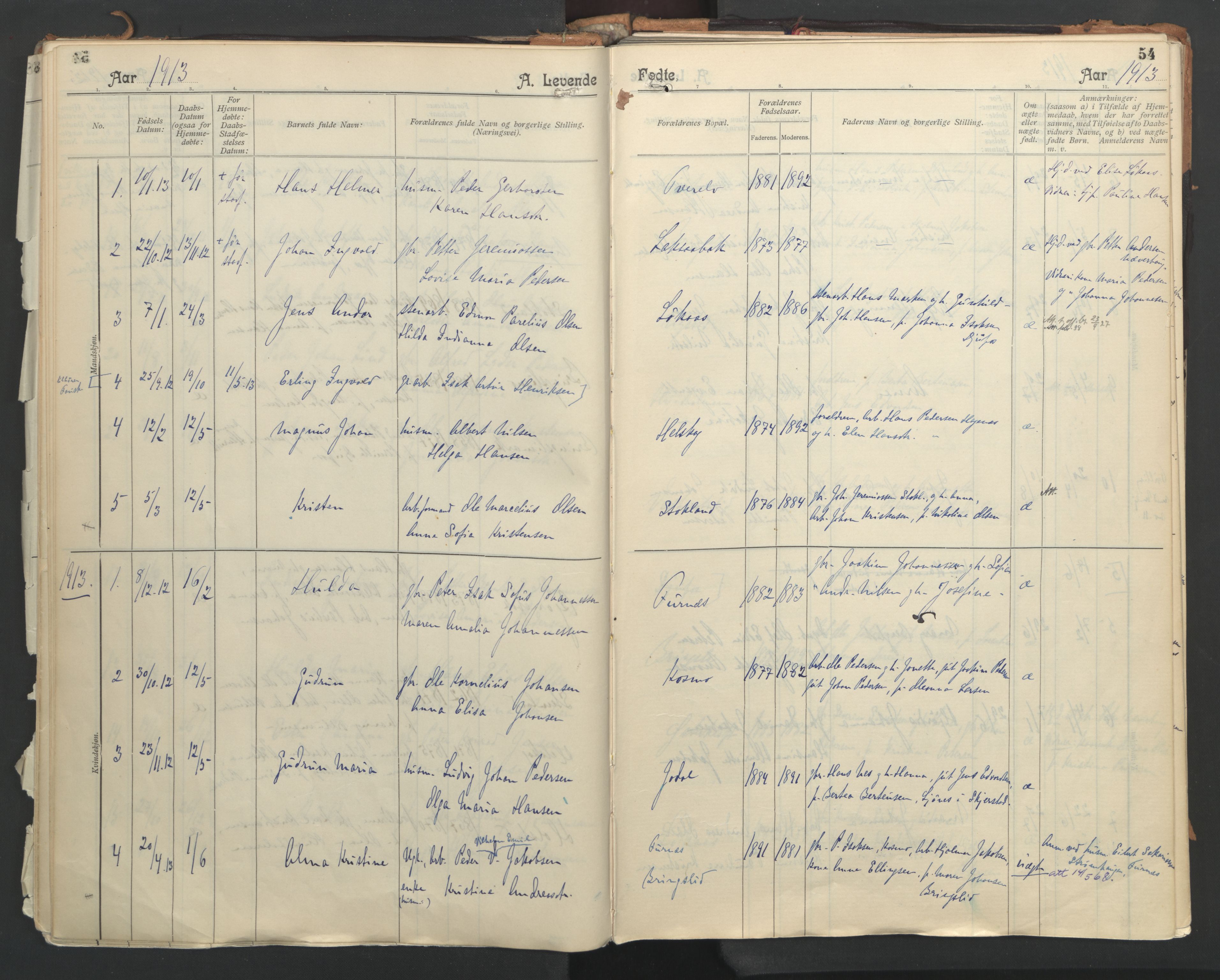 Ministerialprotokoller, klokkerbøker og fødselsregistre - Nordland, AV/SAT-A-1459/851/L0724: Parish register (official) no. 851A01, 1901-1922, p. 54