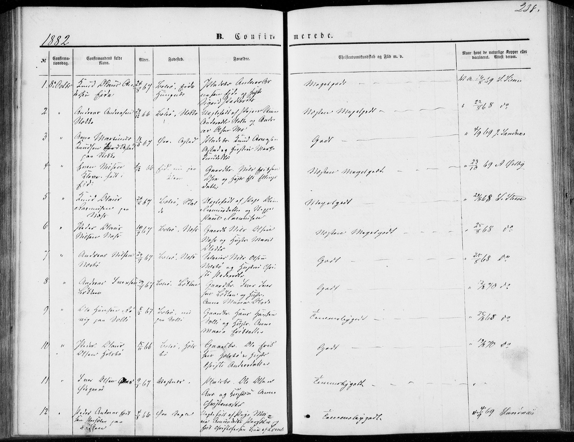 Ministerialprotokoller, klokkerbøker og fødselsregistre - Møre og Romsdal, AV/SAT-A-1454/557/L0681: Parish register (official) no. 557A03, 1869-1886, p. 238