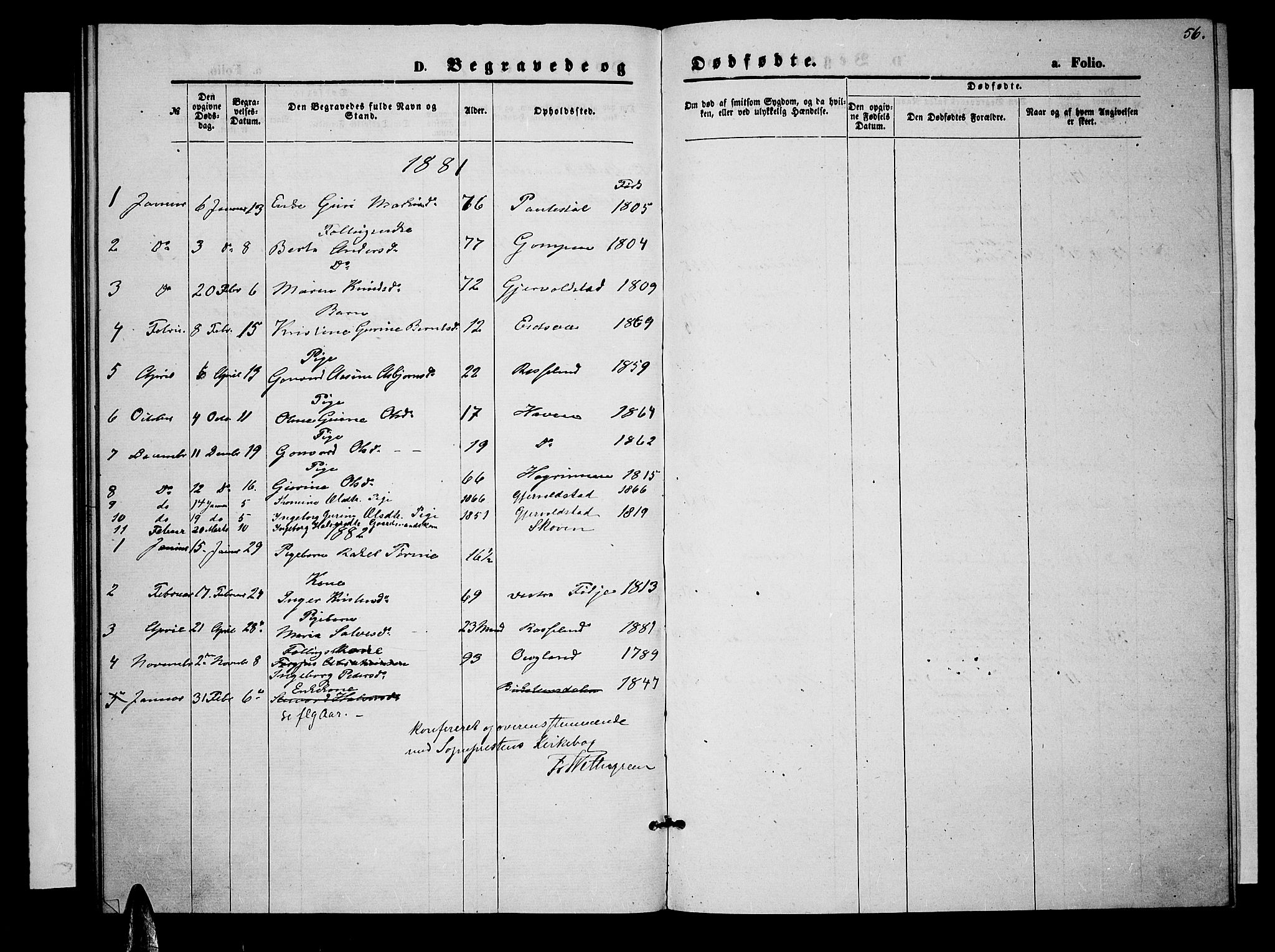 Søgne sokneprestkontor, SAK/1111-0037/F/Fb/Fba/L0003: Parish register (copy) no. B 3, 1874-1887, p. 56