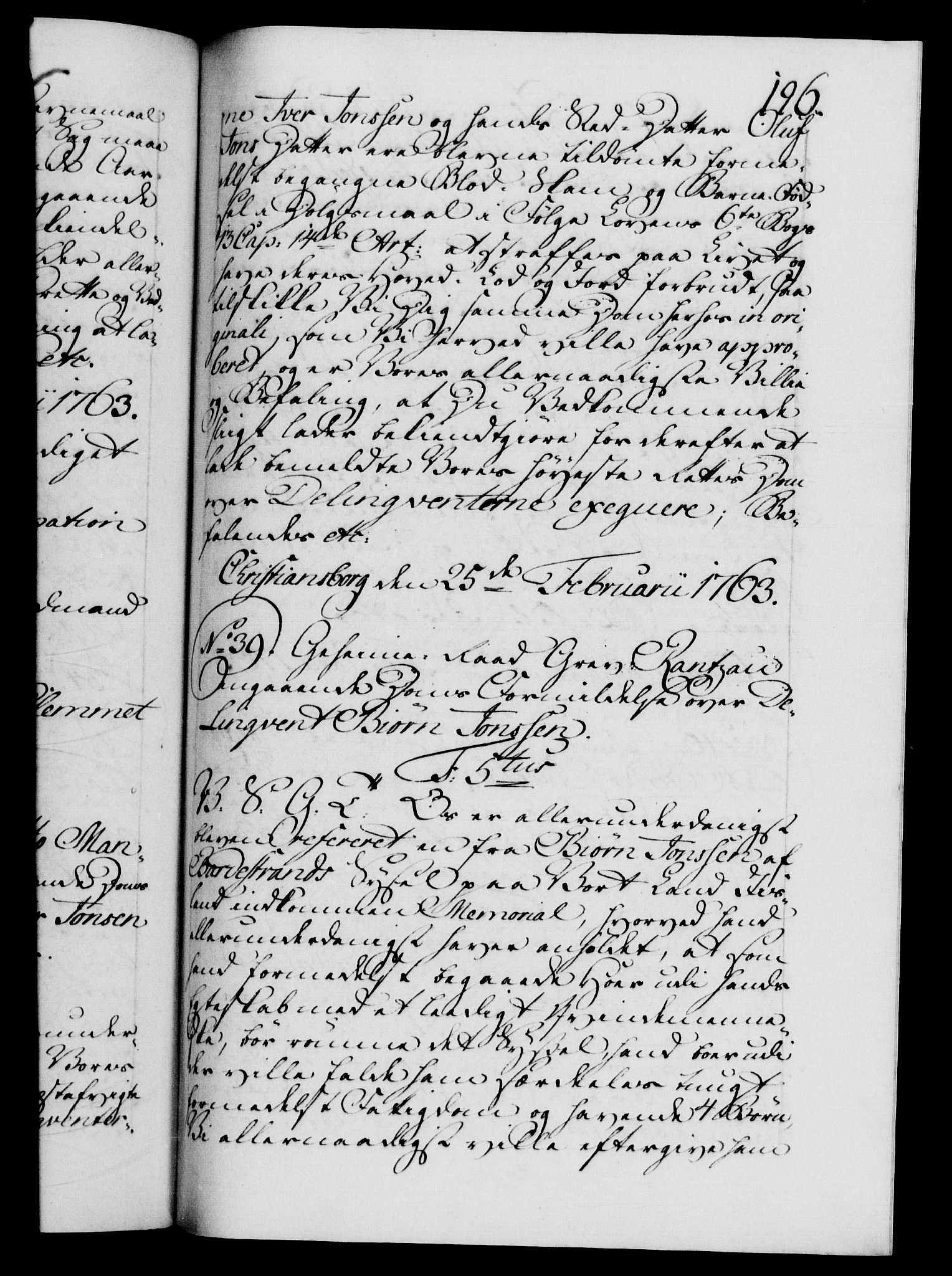 Danske Kanselli 1572-1799, RA/EA-3023/F/Fc/Fca/Fcab/L0037: Norske tegnelser, 1762-1766, p. 196a