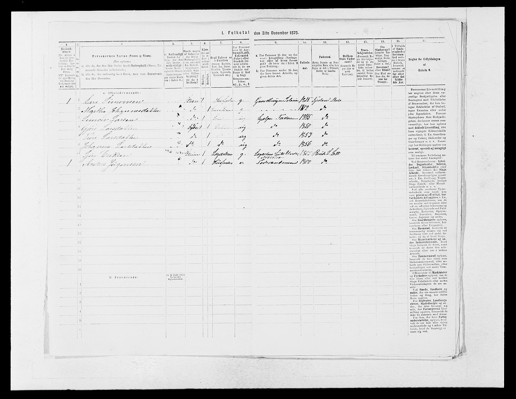 SAB, 1875 census for 1419P Leikanger, 1875, p. 729