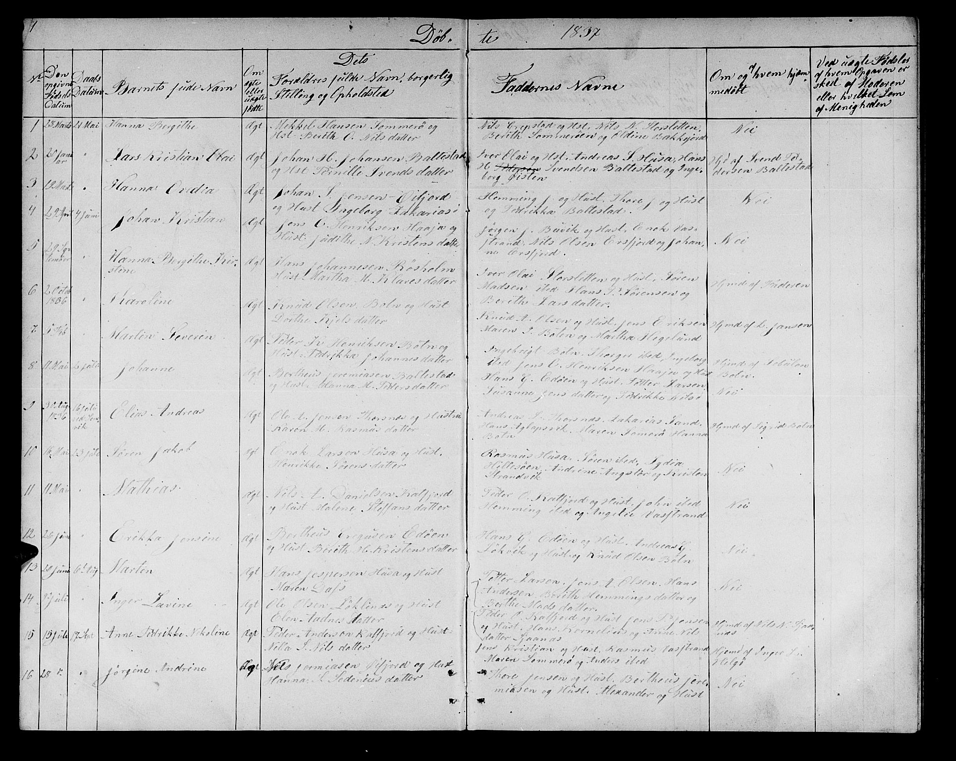 Lenvik sokneprestembete, SATØ/S-1310/H/Ha/Hab/L0019klokker: Parish register (copy) no. 19, 1837-1844, p. 1