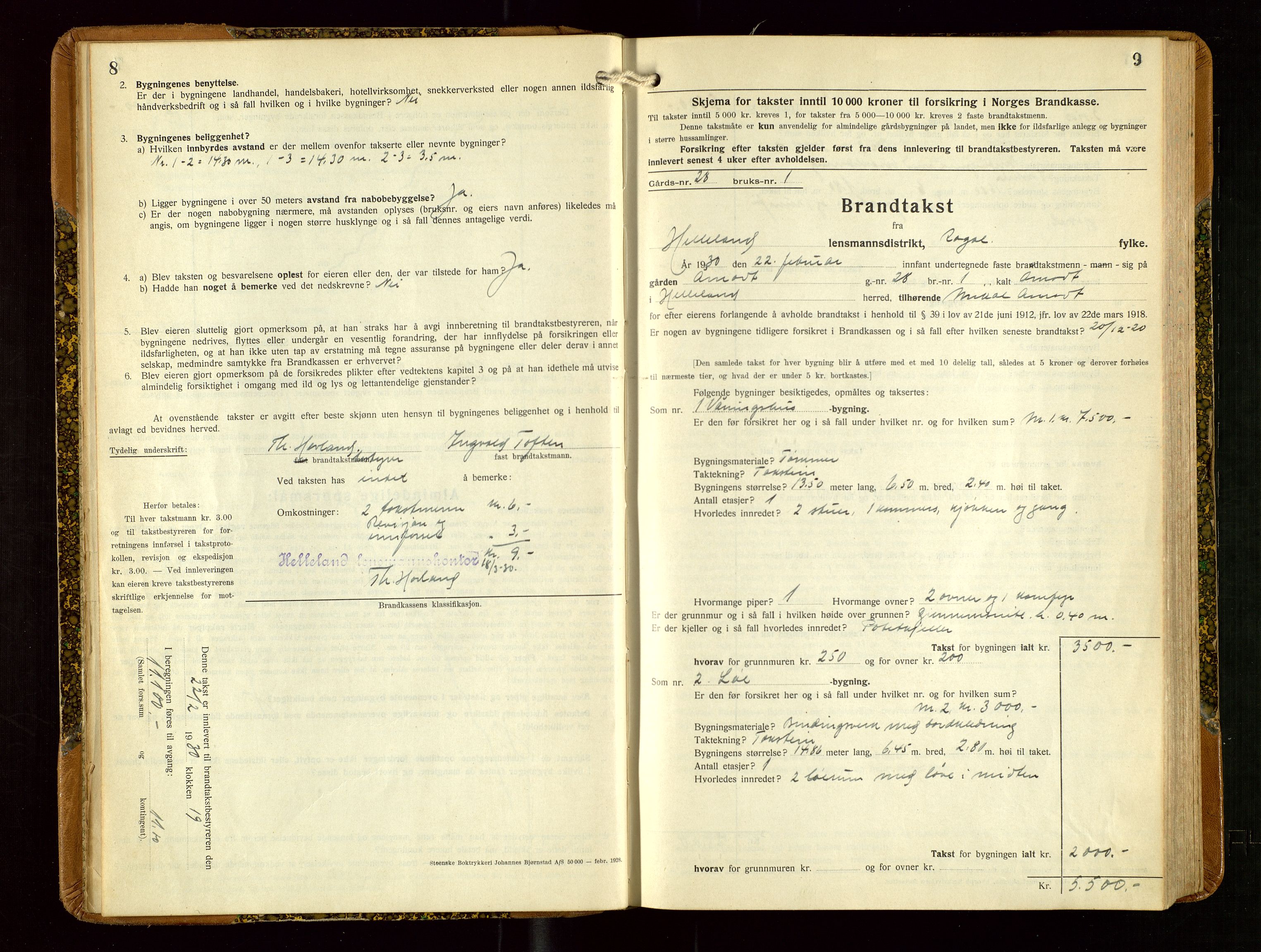 Helleland lensmannskontor, AV/SAST-A-100209/Gob/L0003: "Brandtakstprotokoll", 1930-1939, p. 8-9