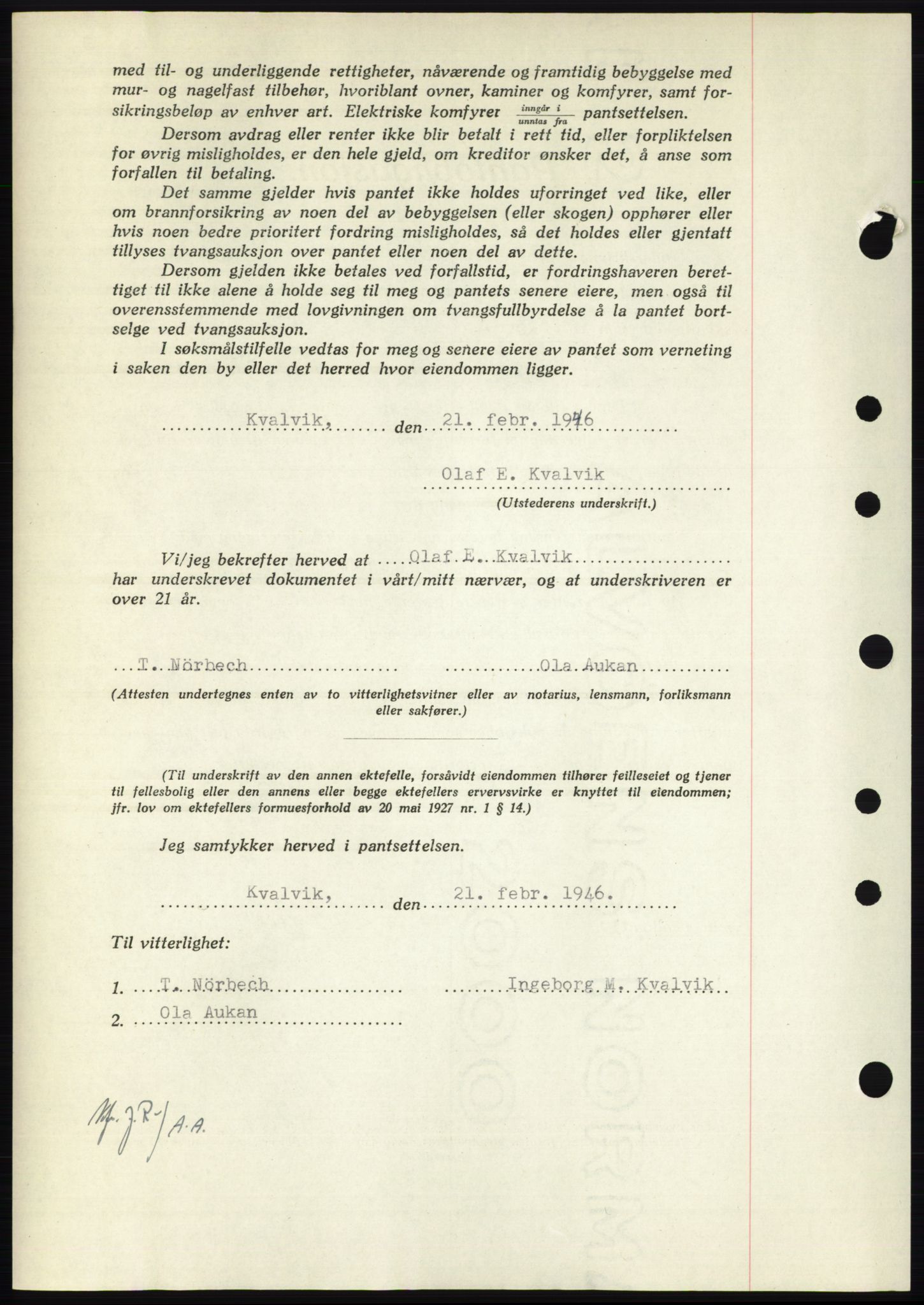 Nordmøre sorenskriveri, AV/SAT-A-4132/1/2/2Ca: Mortgage book no. B93b, 1946-1946, Diary no: : 287/1946